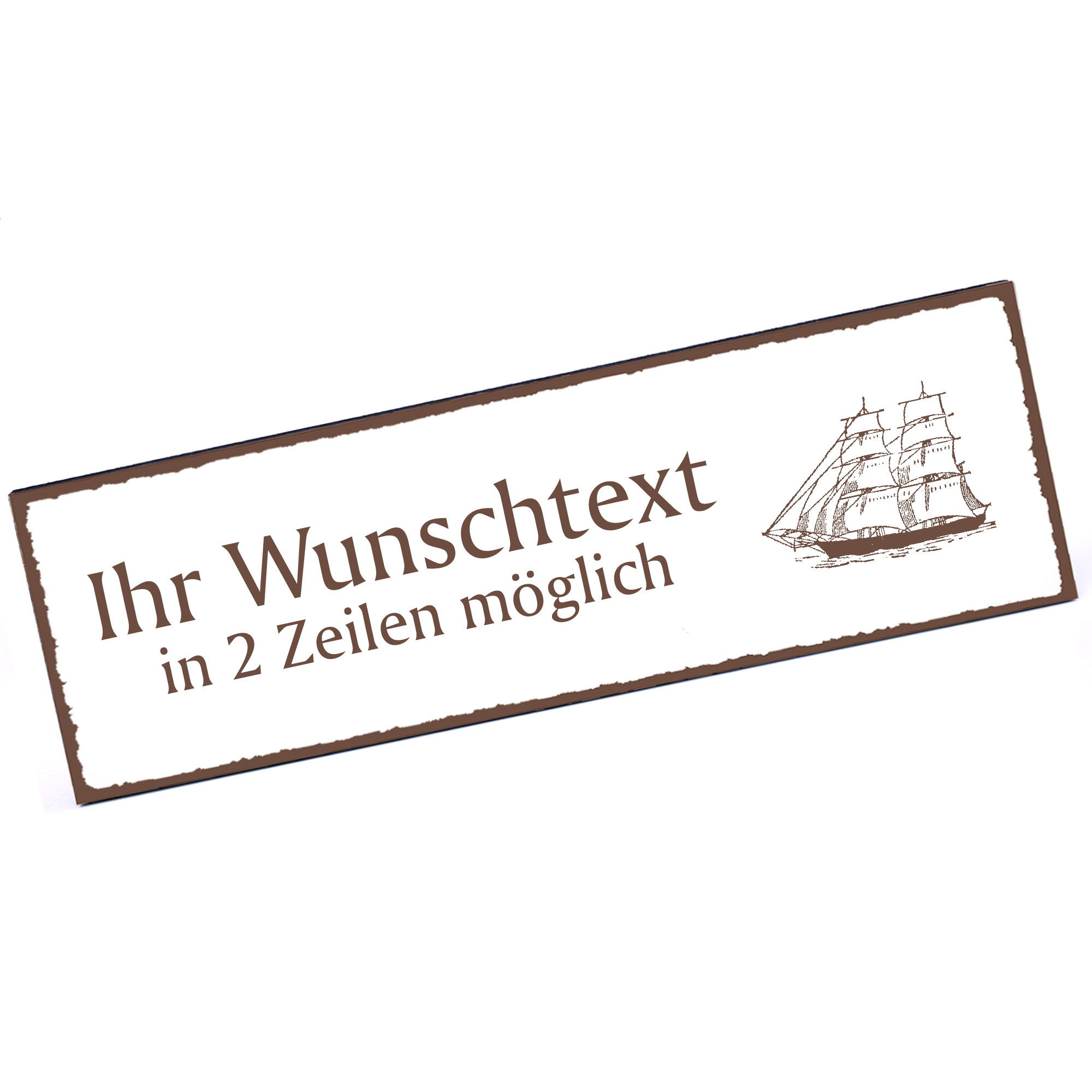 Türschild Zweimaster  Namensschild personalisiert mit Gravur - 150mm x 50mm - selbstklebend