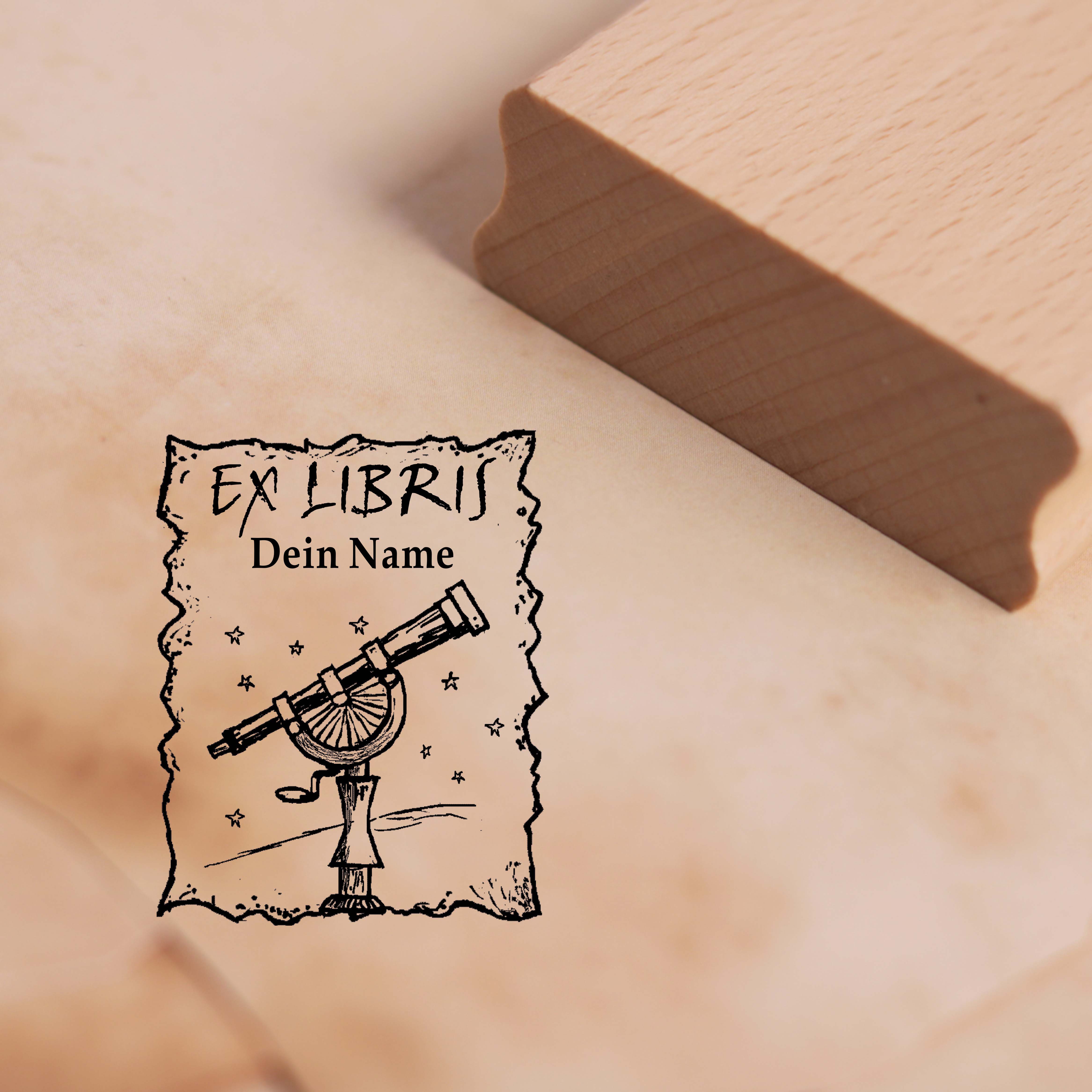 Ex Libris Stempel mit Name - Fernrohr Exlibris Motivstempel 38 x 48 mm