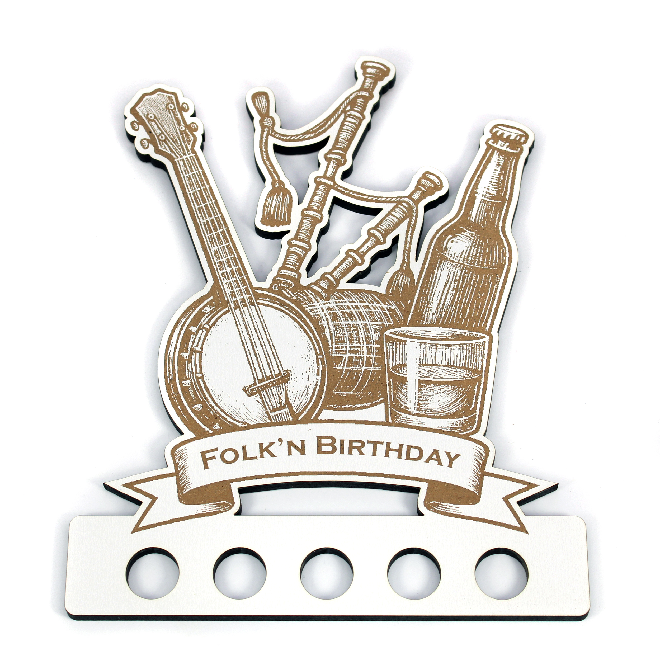 Geldgeschenk Folk Geburtstag - 15cm x 18cm - Folk’n Birthday - Banjo, Dudelsack, Bierflasche und Glas