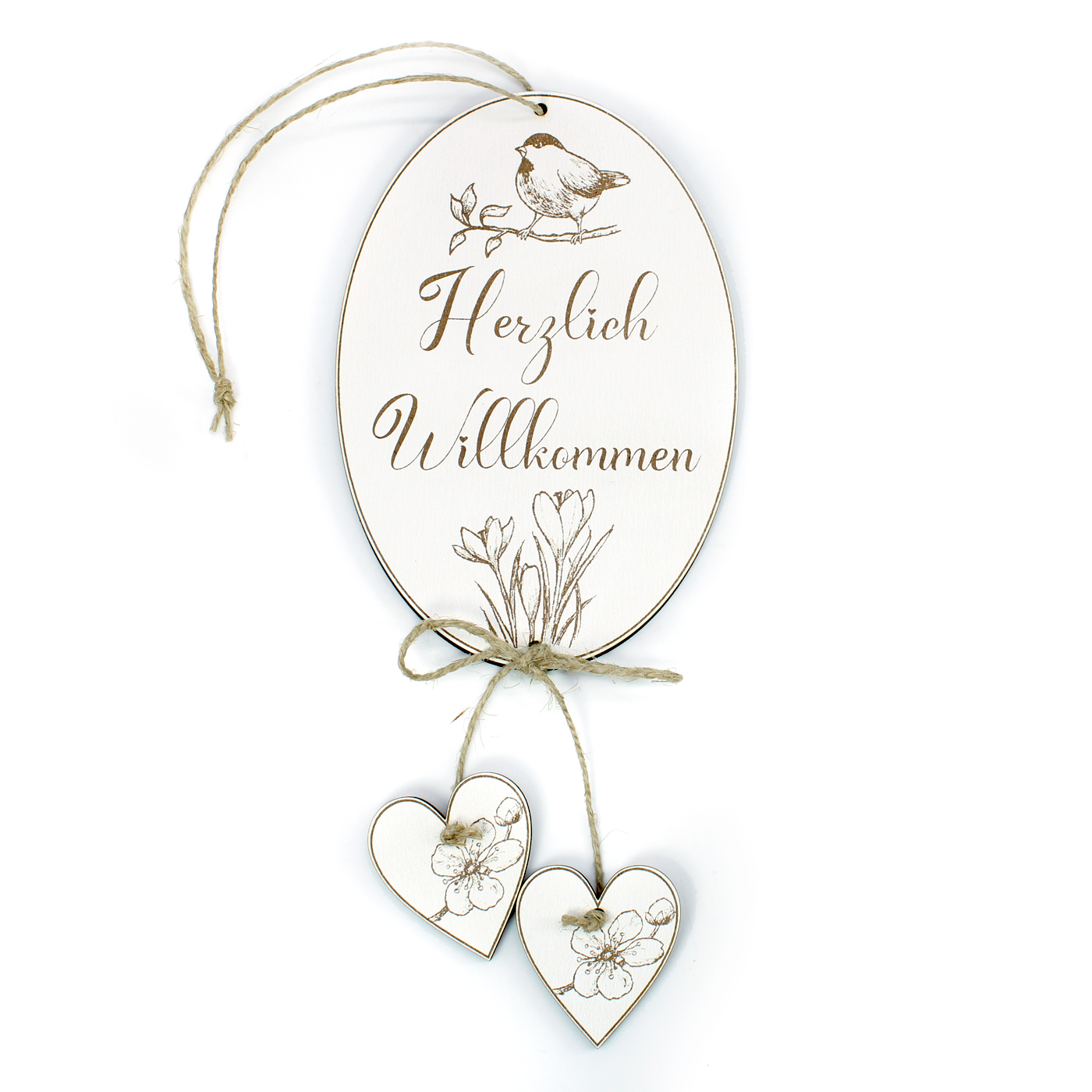 Schild Herzlich Willkommen mit Herzen - Ostern Türschild Osterei oval - 10 x 15 cm