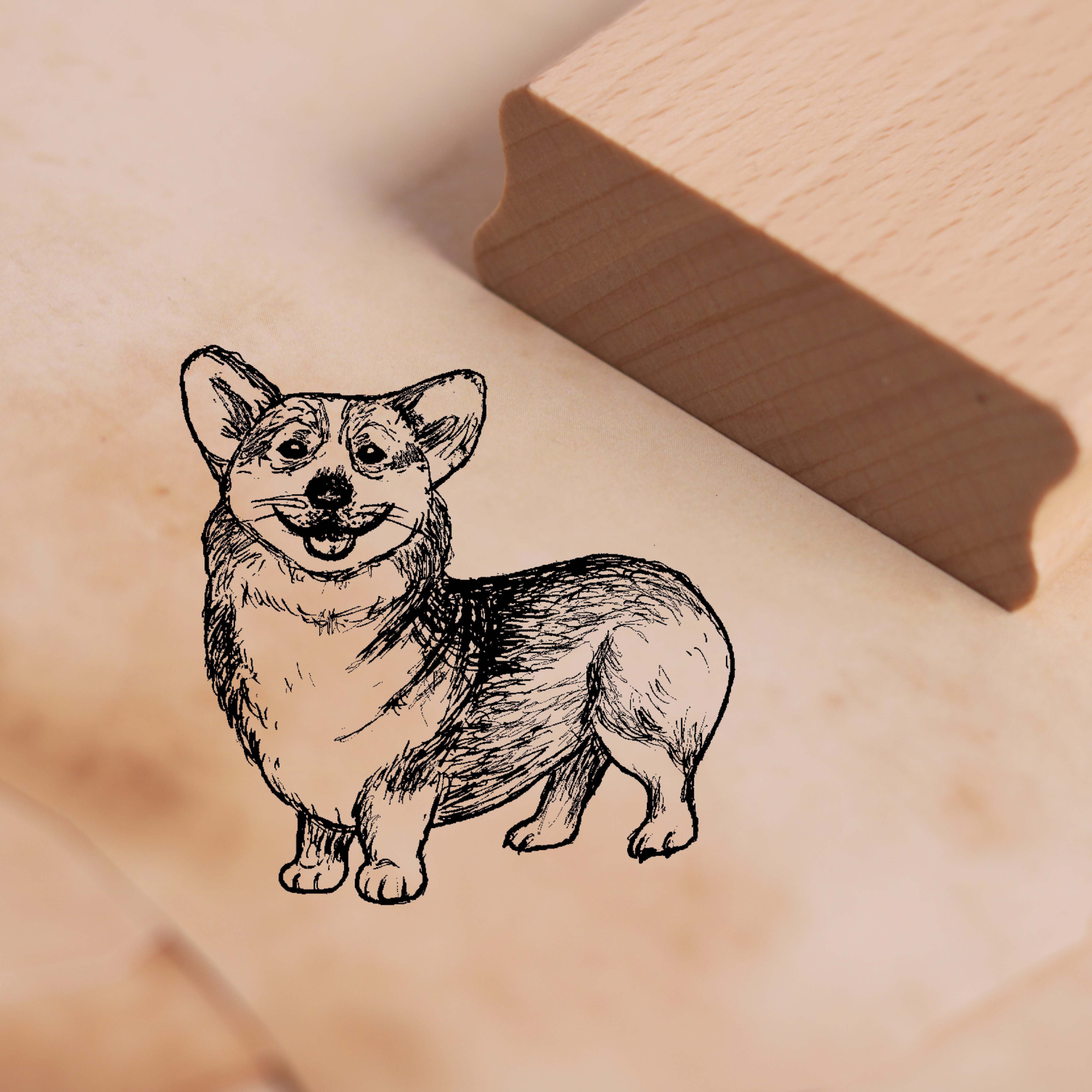 Motivstempel Welsh Corgi stehend Stempel Hund 38 x 38 mm
