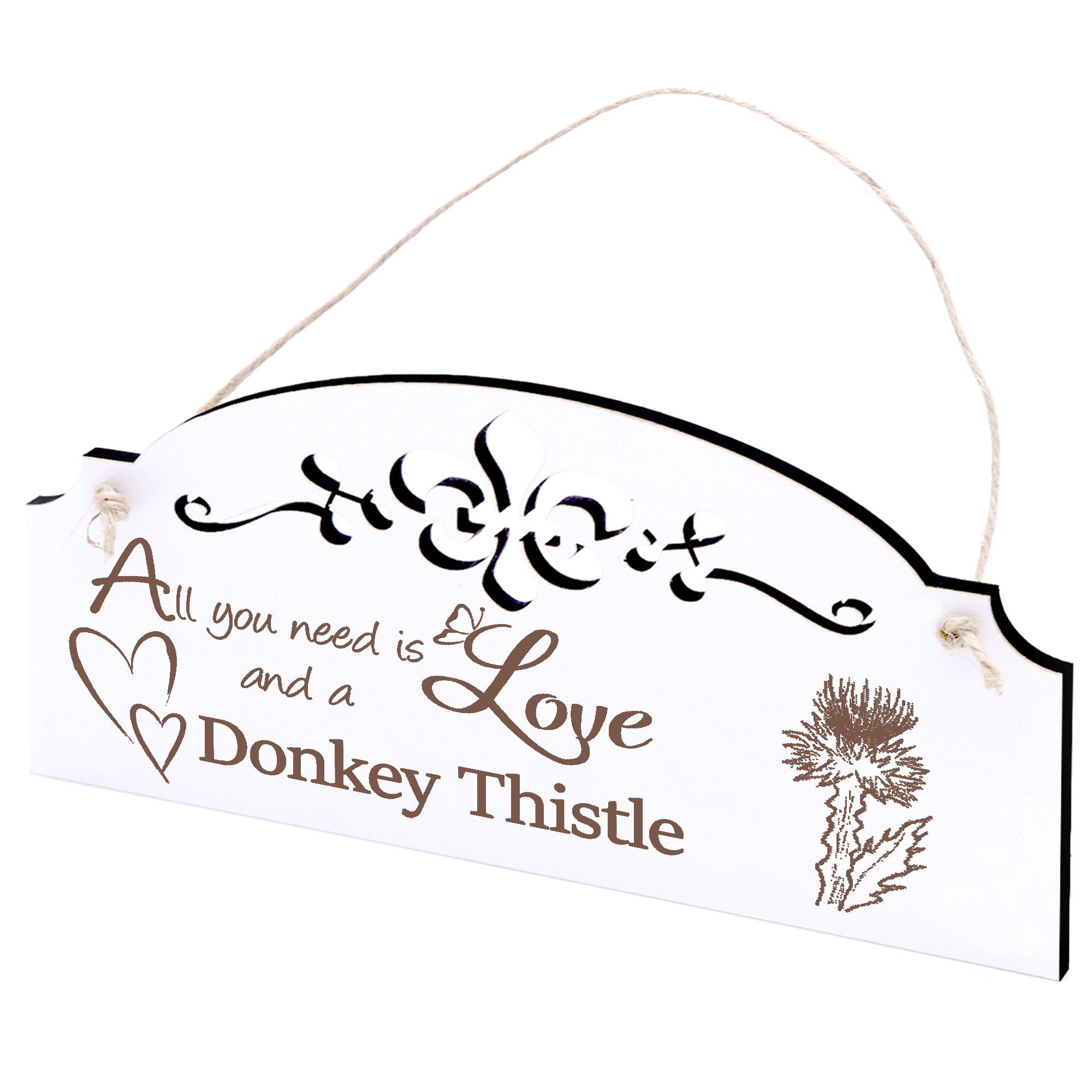Schild Eseldistel Deko 20x10cm - All you need is Love and a Donkey Thistle - Holz
