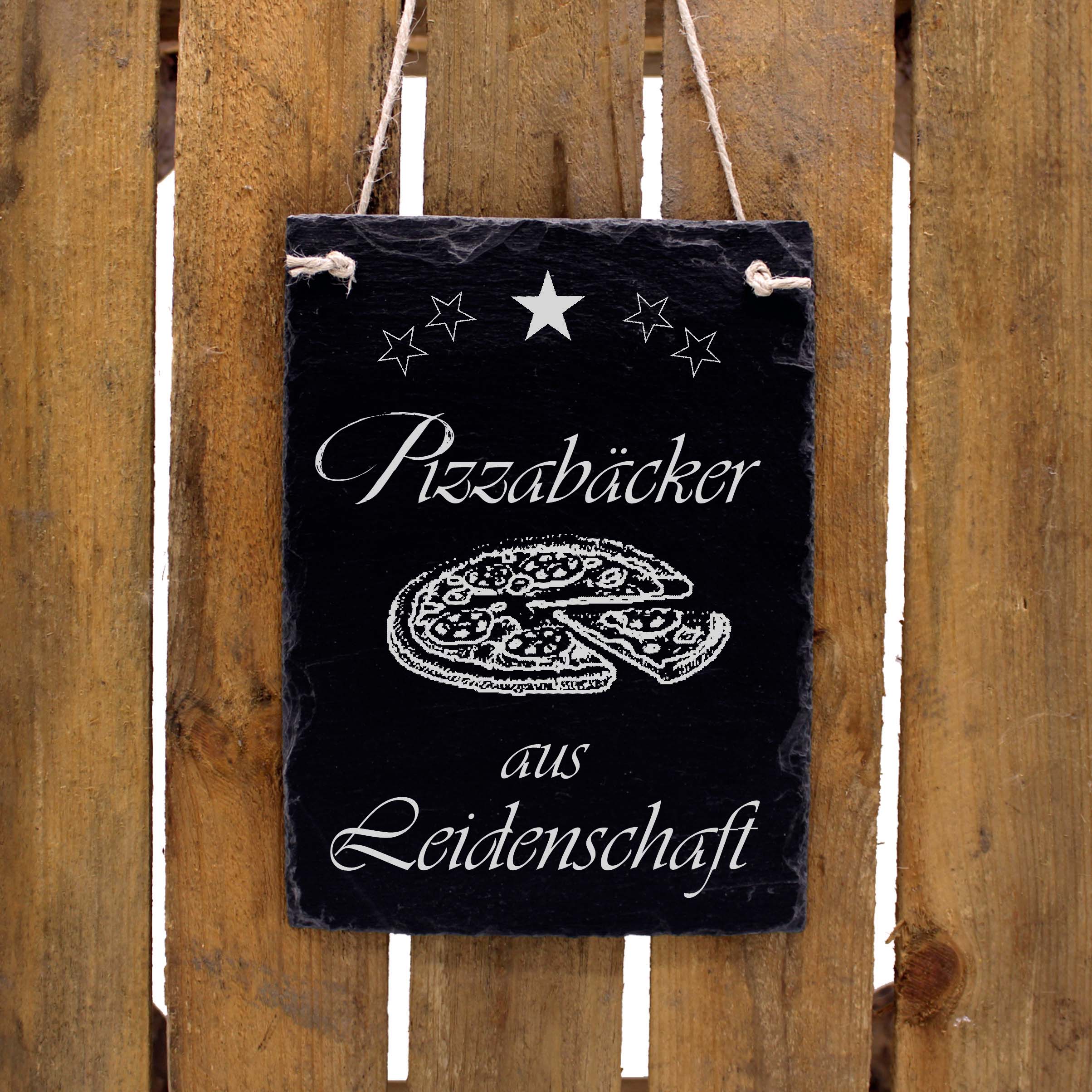 Schiefertafel Pizzabäcker aus Leidenschaft - Pizza Schild hochkant 16x22 cm