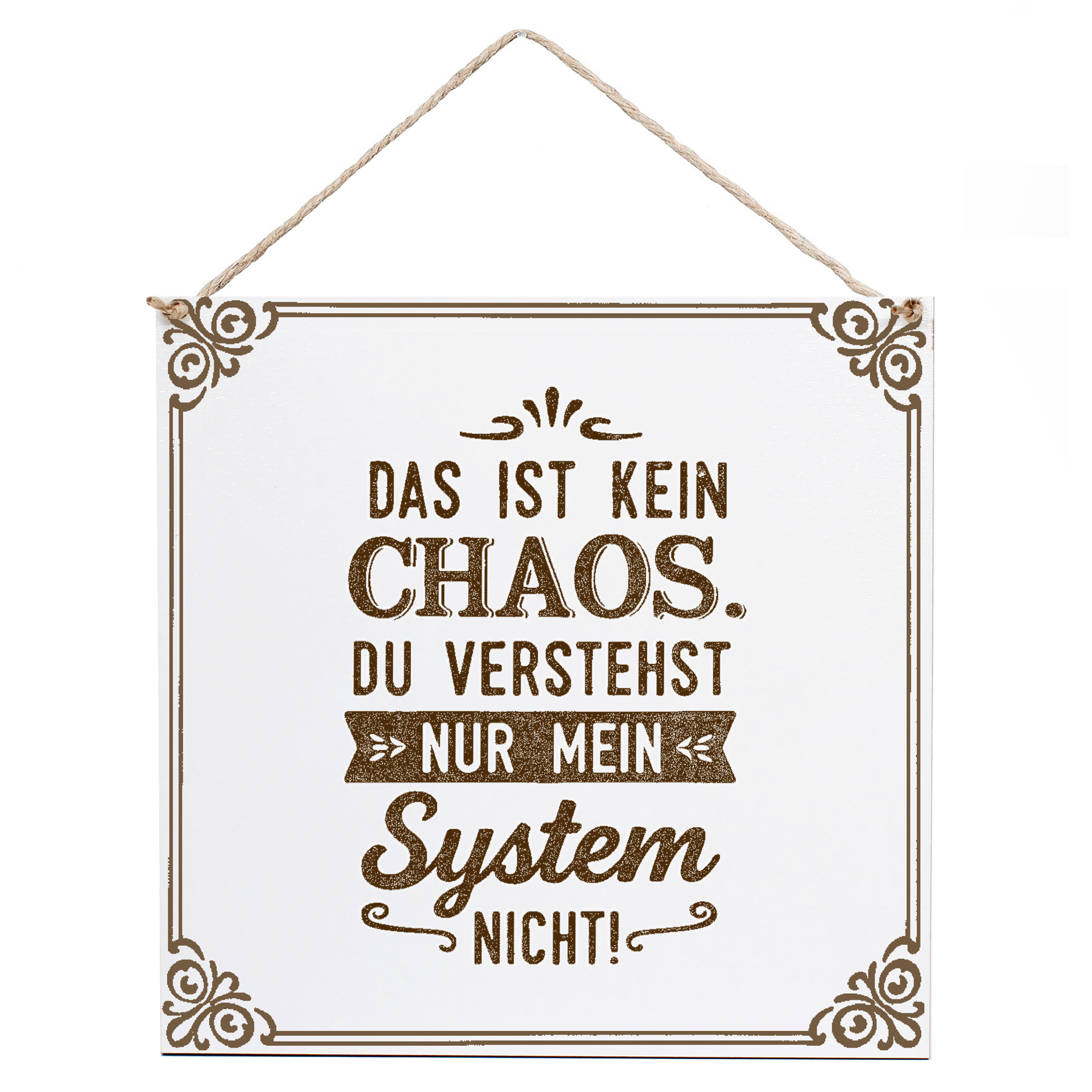 Dekoschild Das ist kein Chaos 15×15 cm aus weißem HDF – Graviertes Spruchschild