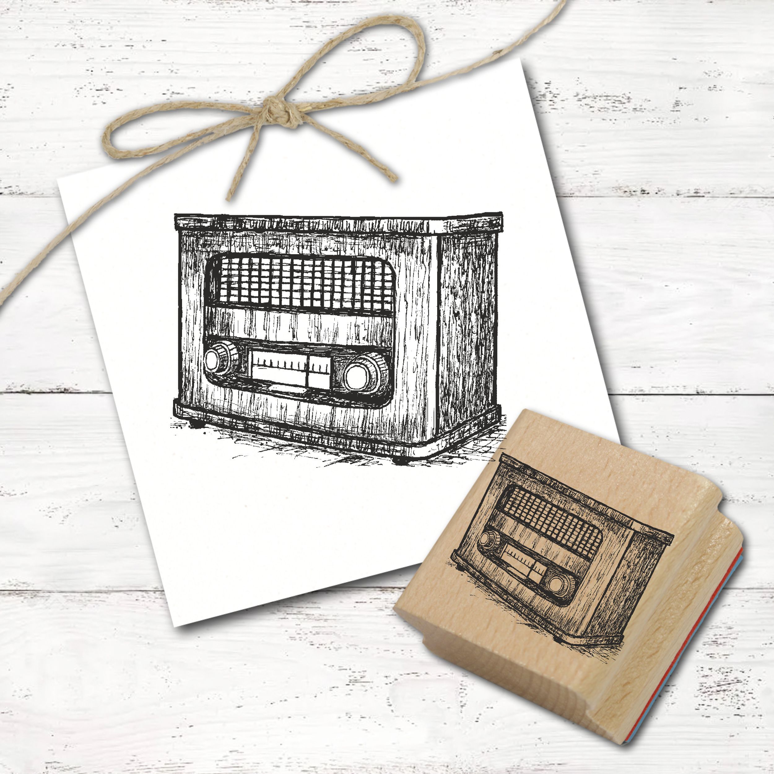 Motivstempel Vintage Radio - Stempel Holzstempel 48 x 37 mm 