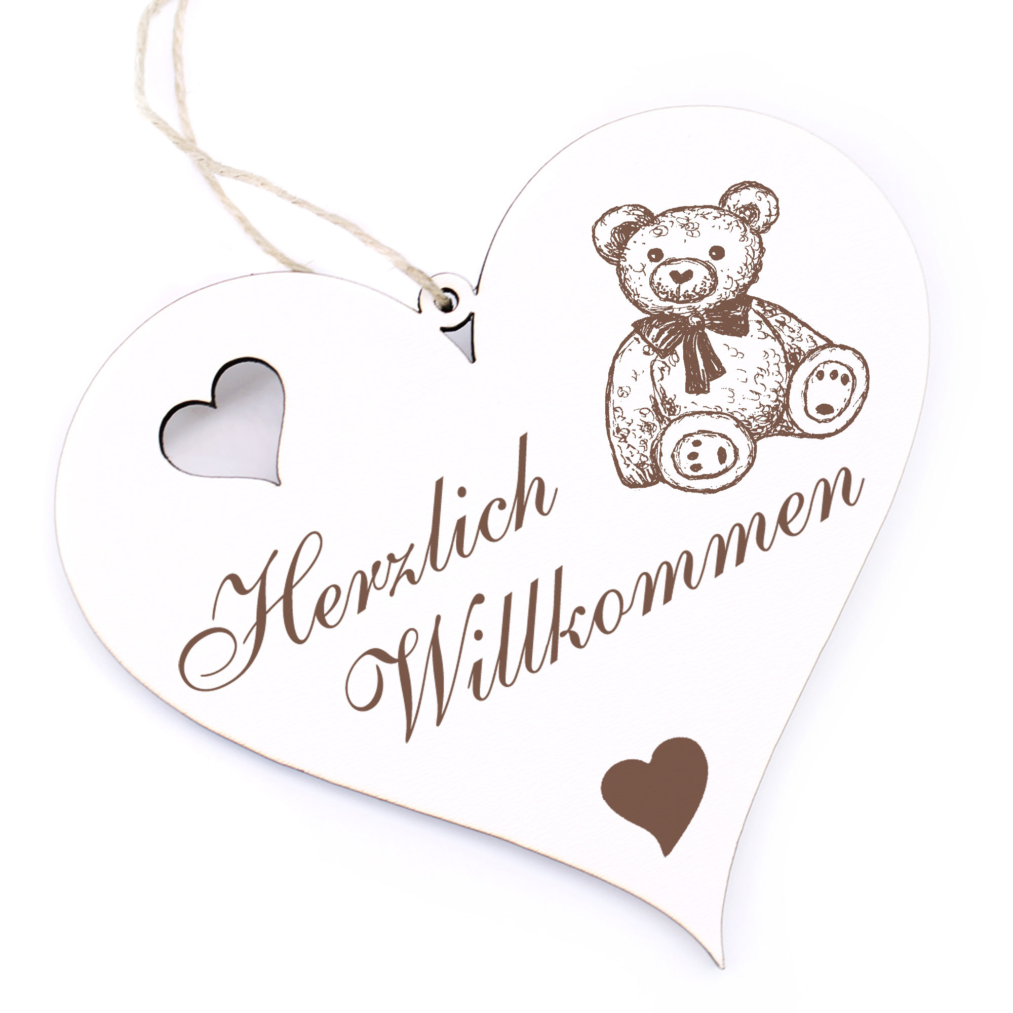 Herzlich Willkommen Schild - niedlicher Teddy - Deko Herz Holz