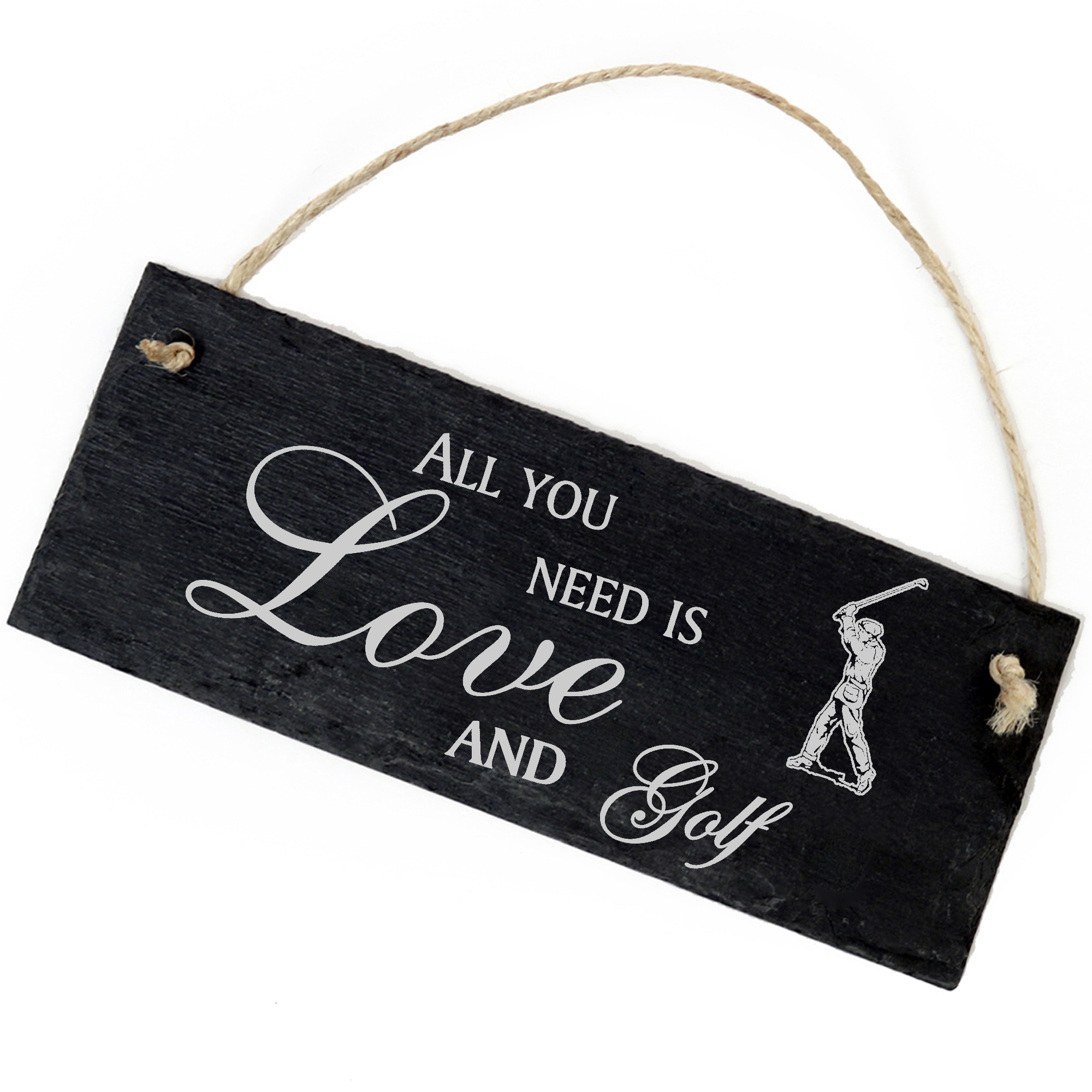 Schiefertafel Deko Golfer Schild 22 x 8 cm - All you need is Love and Golf