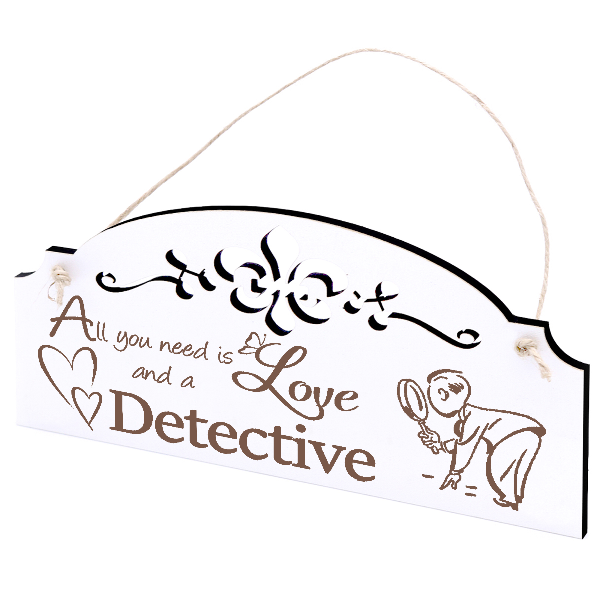 Schild Detektiv Deko 20x10cm - All you need is Love and a Detective - Holz