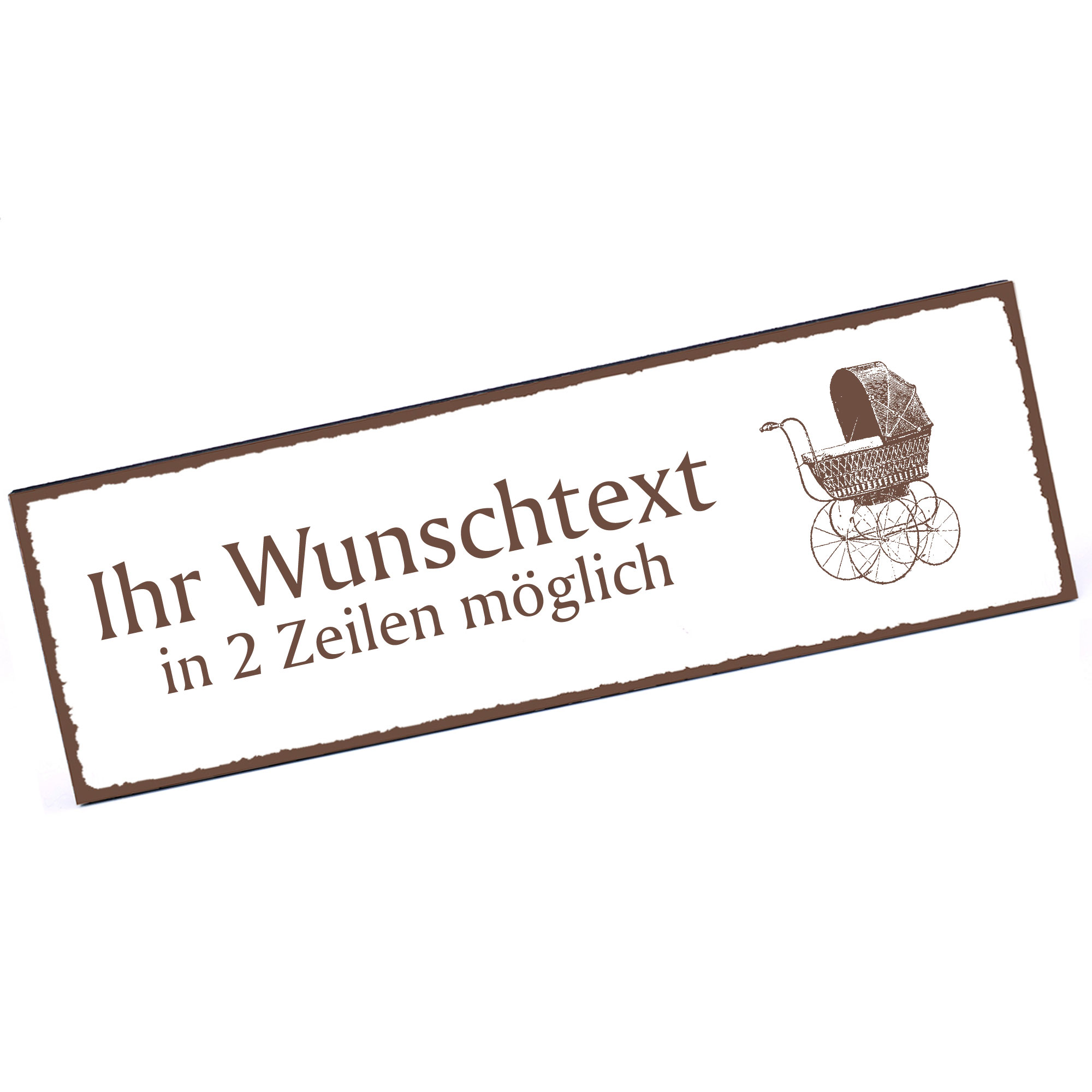 Türschild alter Kinderwagen  Namensschild personalisiert mit Gravur - 150mm x 50mm - selbstklebend