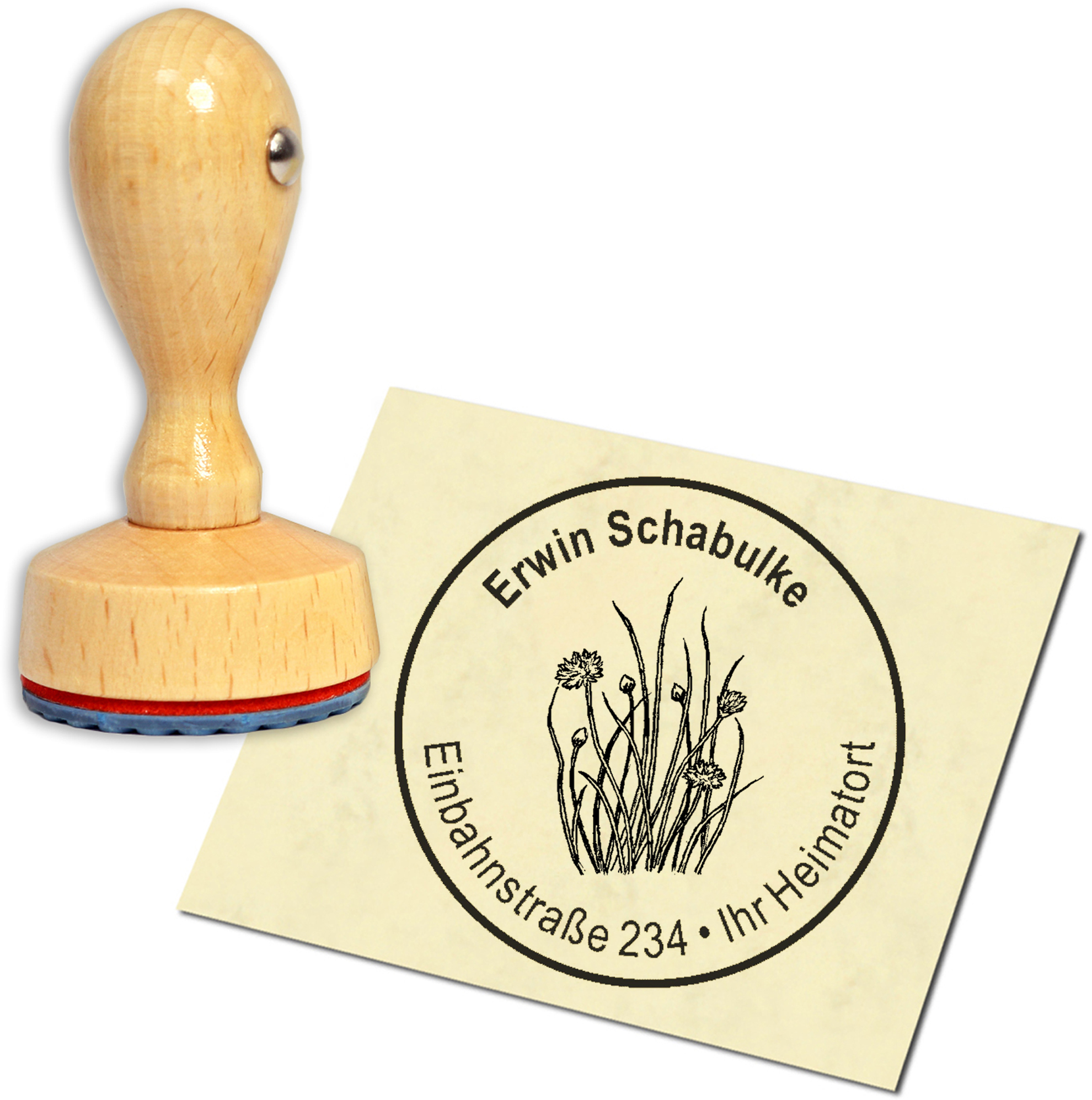 Stempel Adressstempel Holzstempel - Schnittlauch - rund 40mm