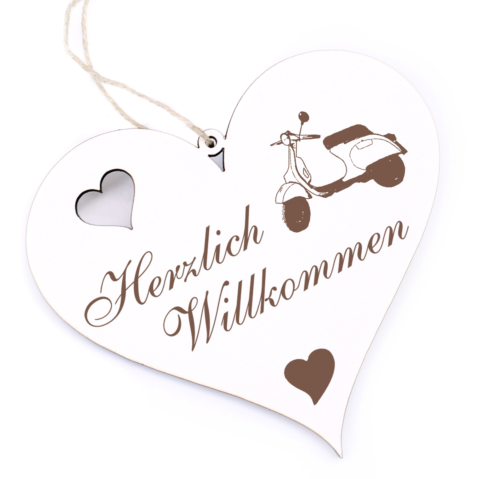 Herzlich Willkommen Schild - Roller - Deko Herz Holz