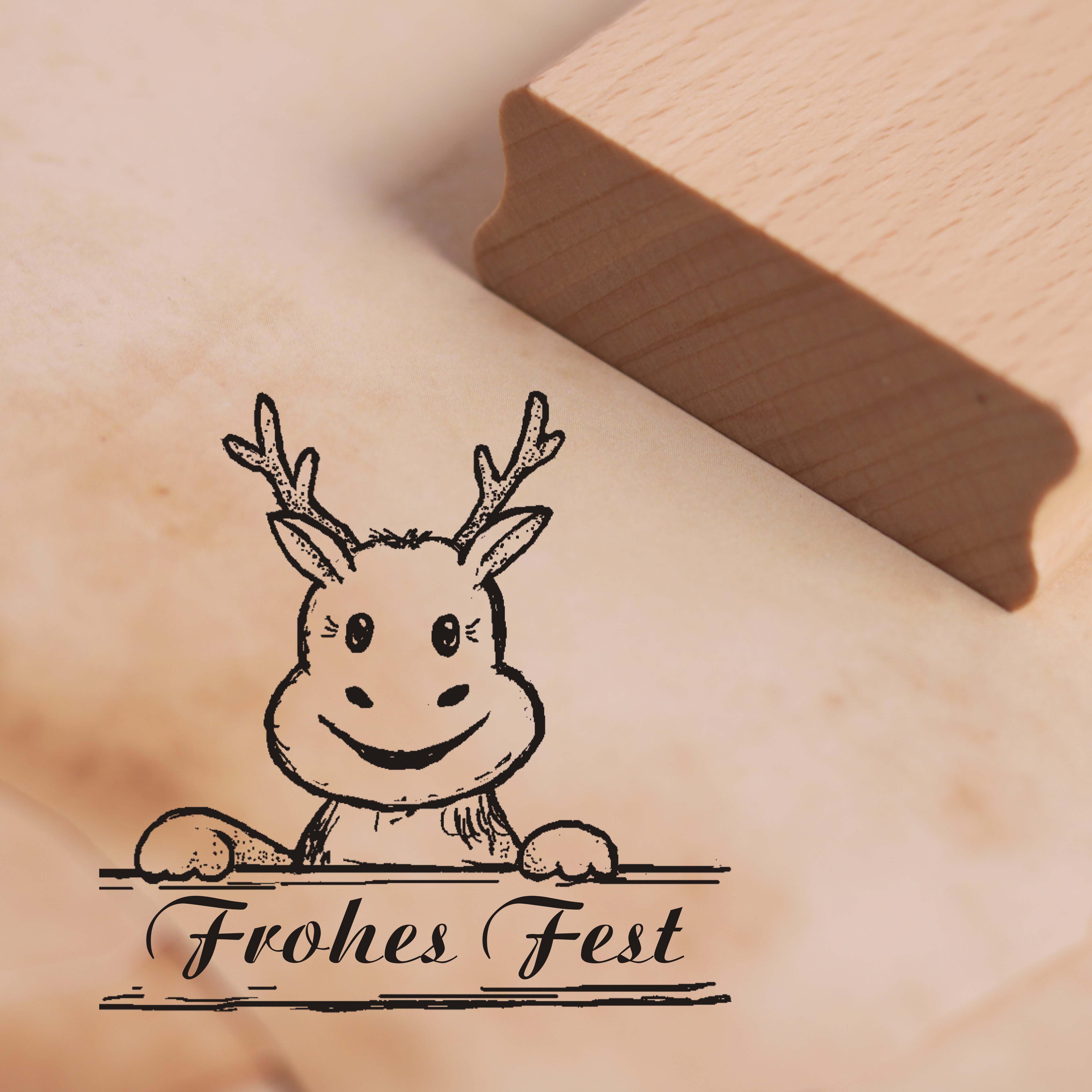 Motivstempel Frohes Fest Stempel Elch ca. 38mm x 38mm