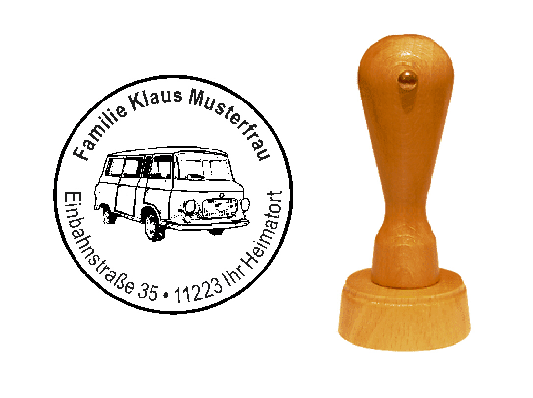 « Oldtimer Kleinbus » Holzstempel mit persönlichem Wunschtext