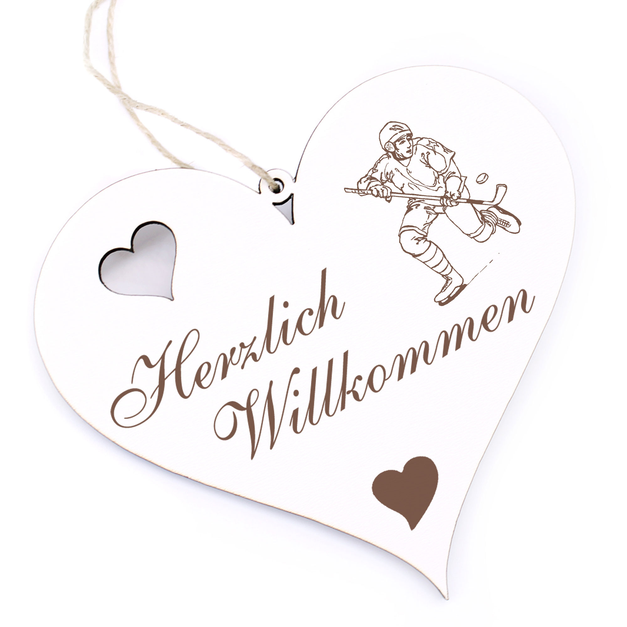 Herzlich Willkommen Schild - Eishockey - Deko Herz Holz