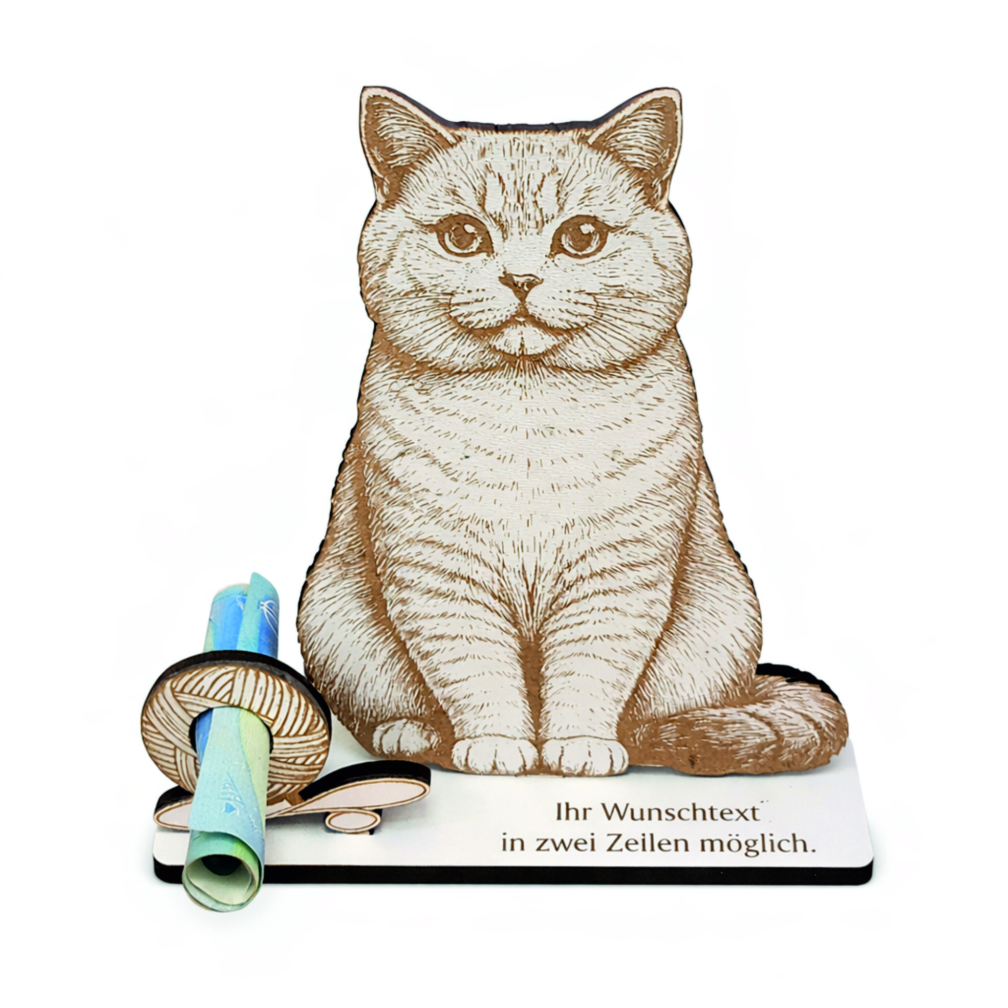 Geldgeschenk Katze Britisch Kurzhaar - personalisiert mit Wunschtext - Schild für Geld Gutschein - 14 x 15 cm