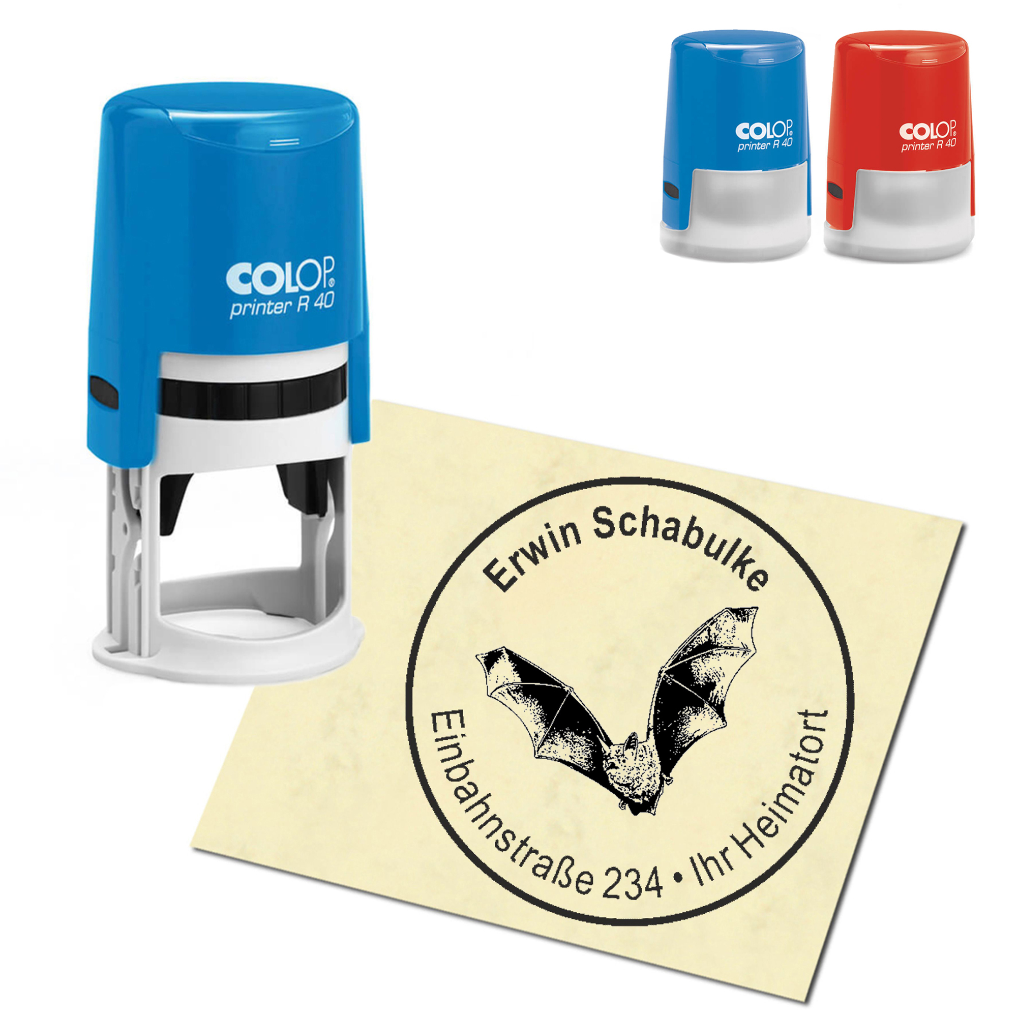 Stempel Adressstempel personalisiert - Fledermaus - rund &empty; 40mm