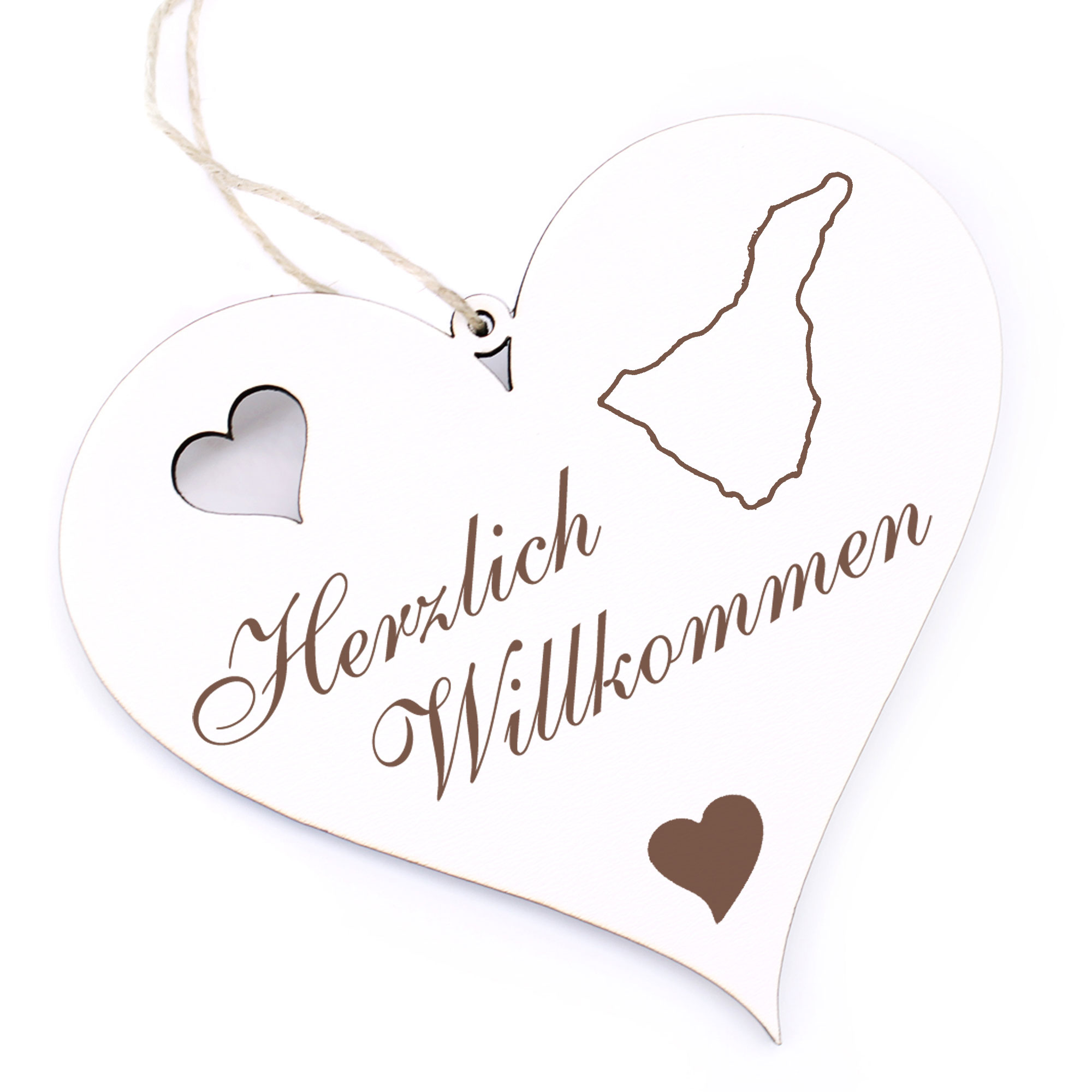 Herzlich Willkommen Schild - Insel Teneriffa - Deko Herz Holz