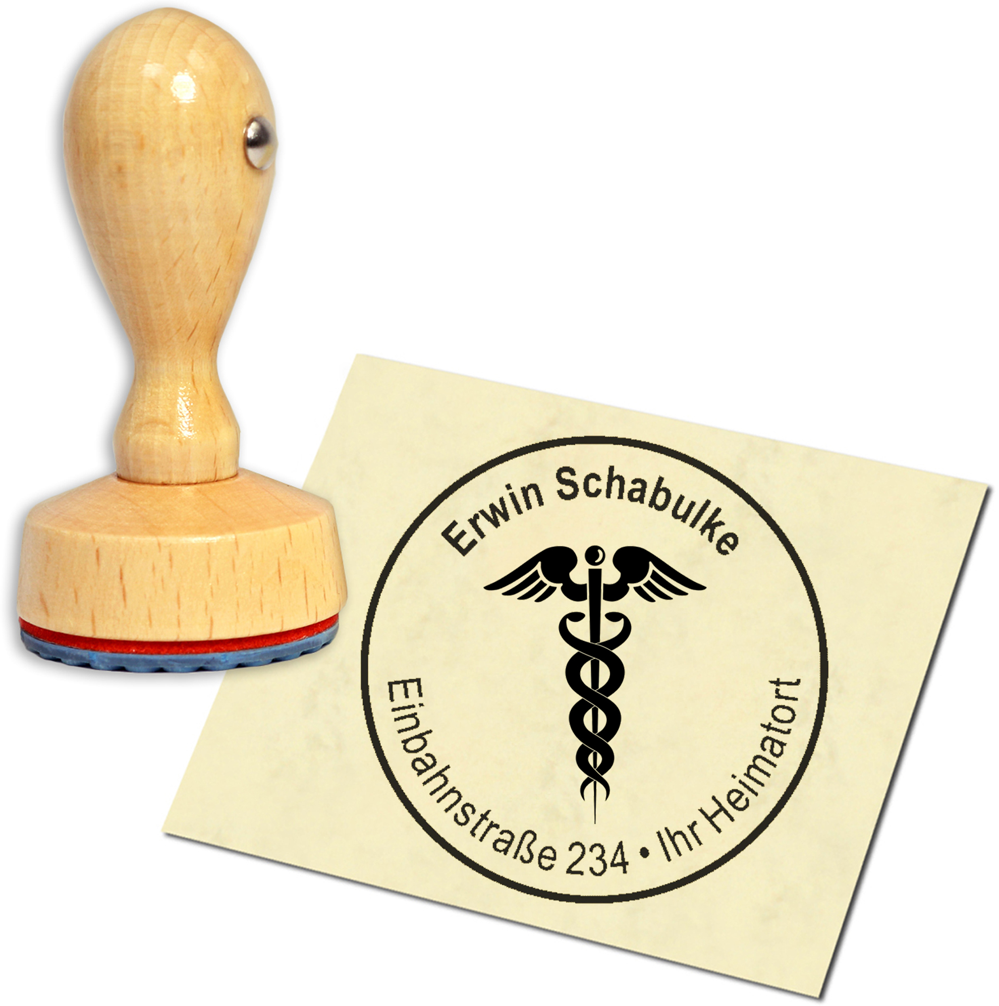 Stempel Adressstempel Holzstempel - Hermesstab - rund 40mm