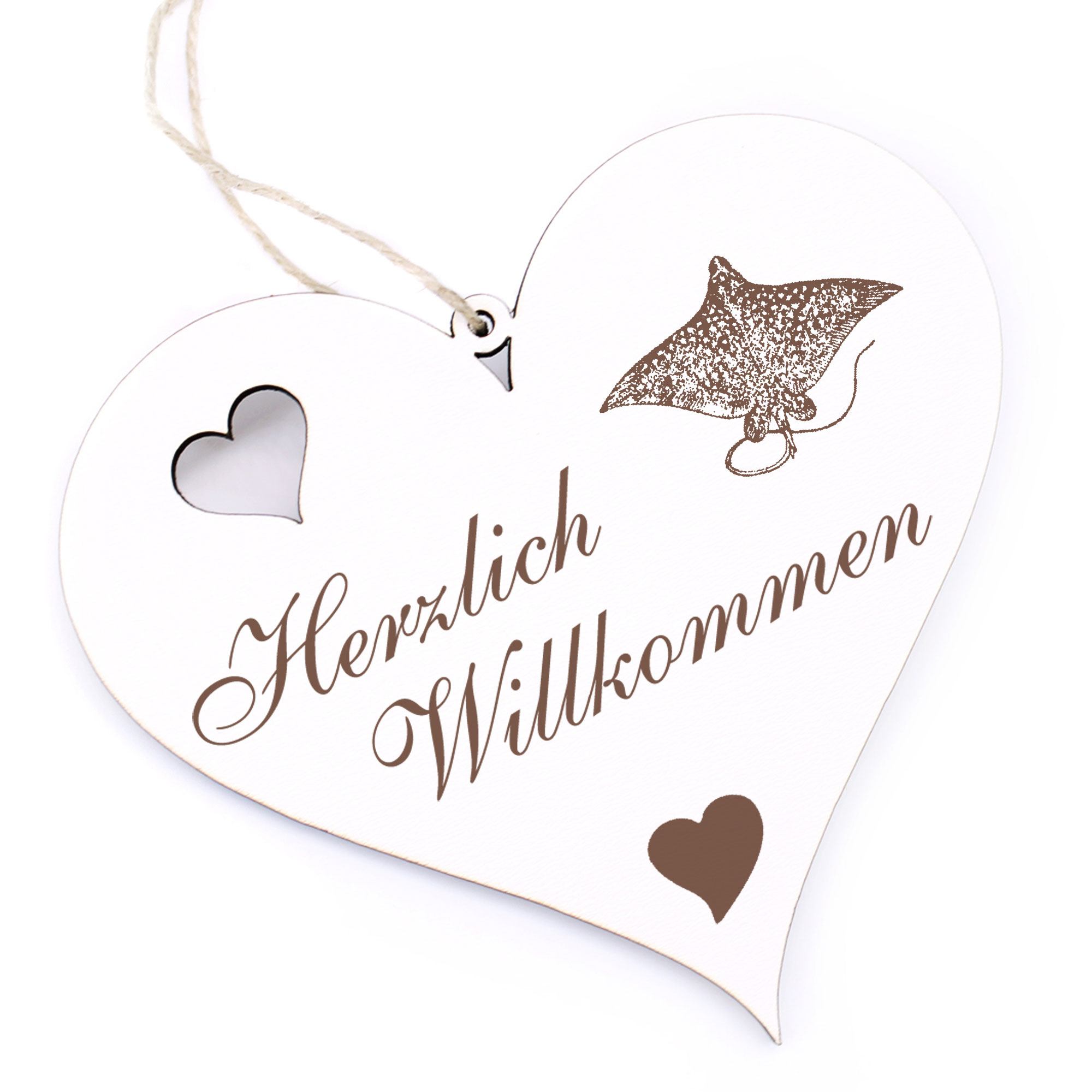 Herzlich Willkommen Schild - Rochen - Deko Herz Holz