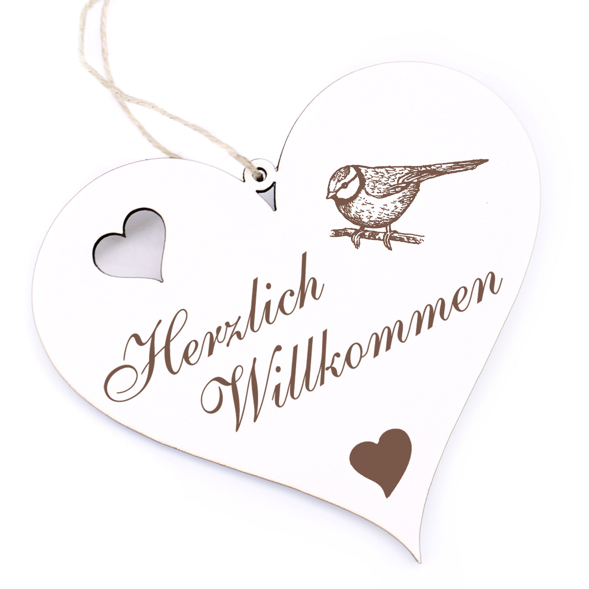 Herzlich Willkommen Schild - Blaumeise - Deko Herz Holz