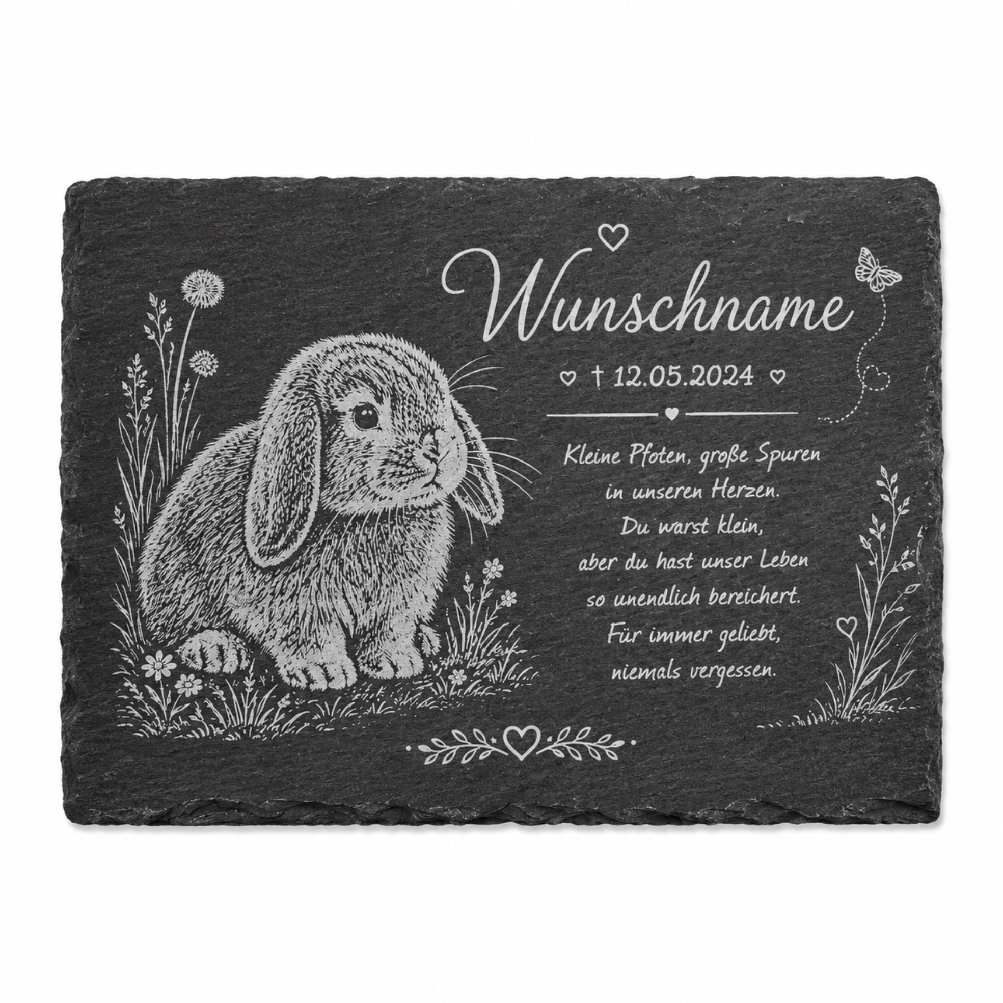 Grabtafel Zwergkaninchen personalisiert aus Schiefer 22 x 16 cm