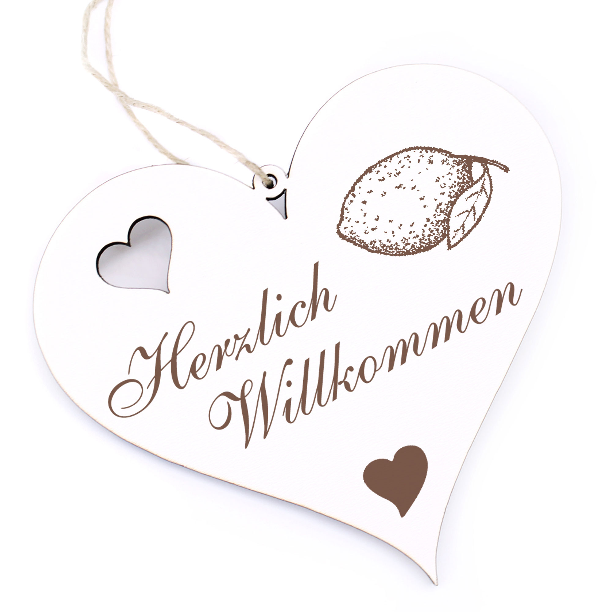 Herzlich Willkommen Schild - Zitrone - Deko Herz Holz