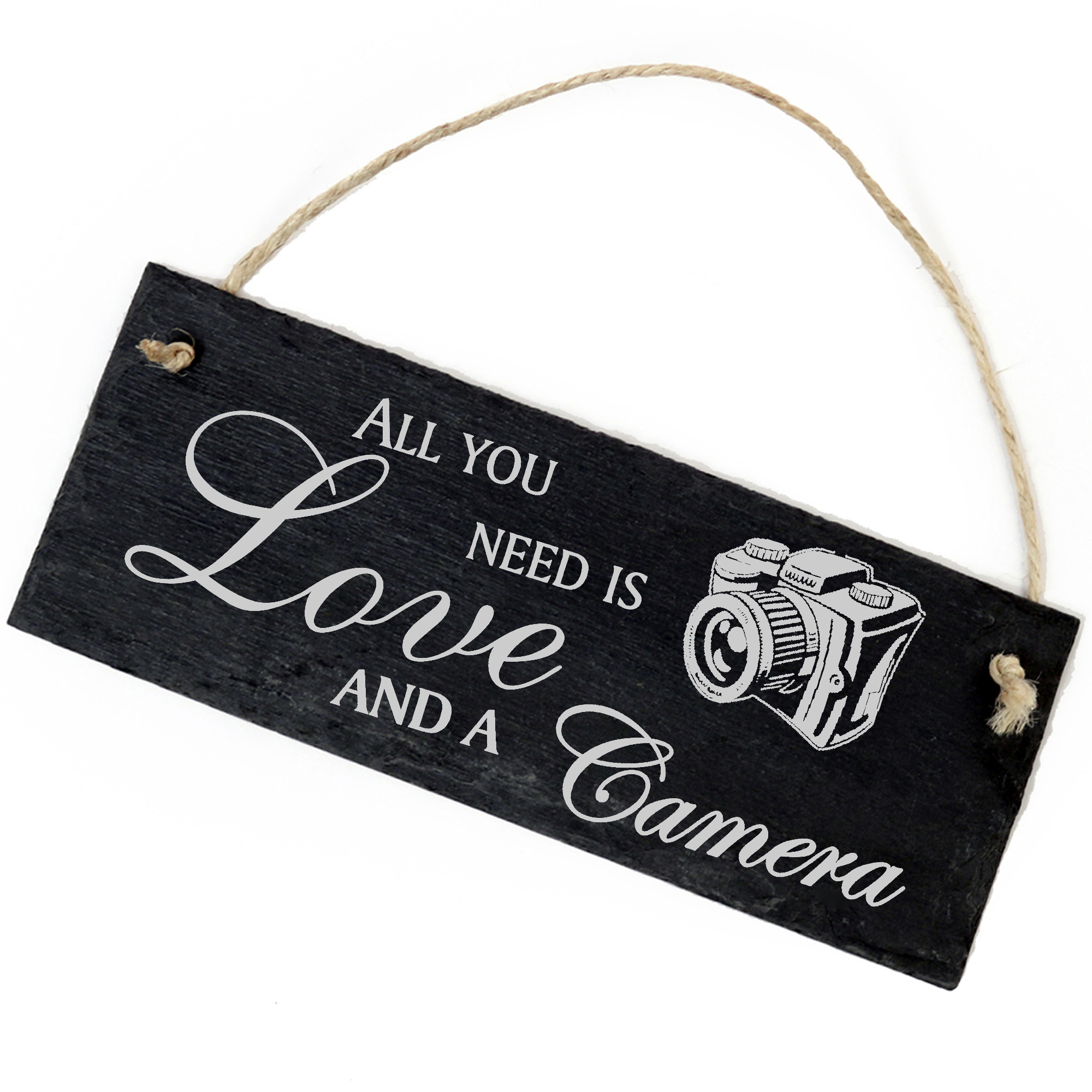 Schiefertafel Deko Kamera Schild 22 x 8 cm - All you need is Love and a Camera