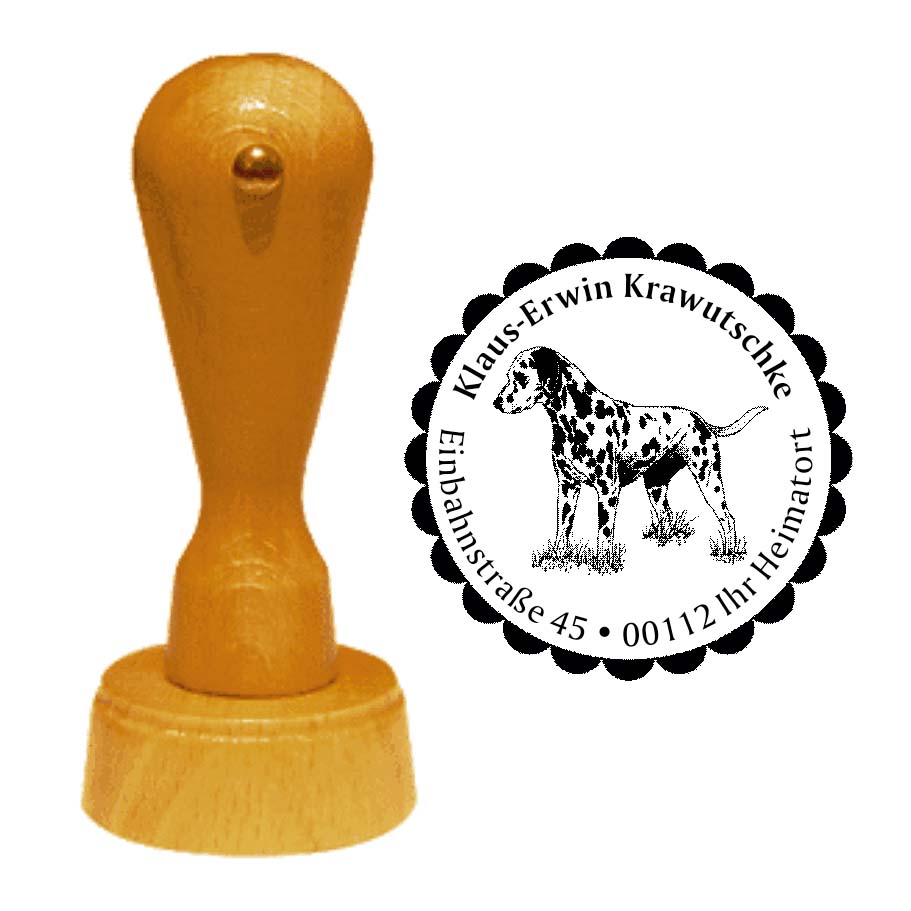 Adressstempel Dalmatiner -  Holzstempel personalisiert mit Adresse - Ø 40 mm