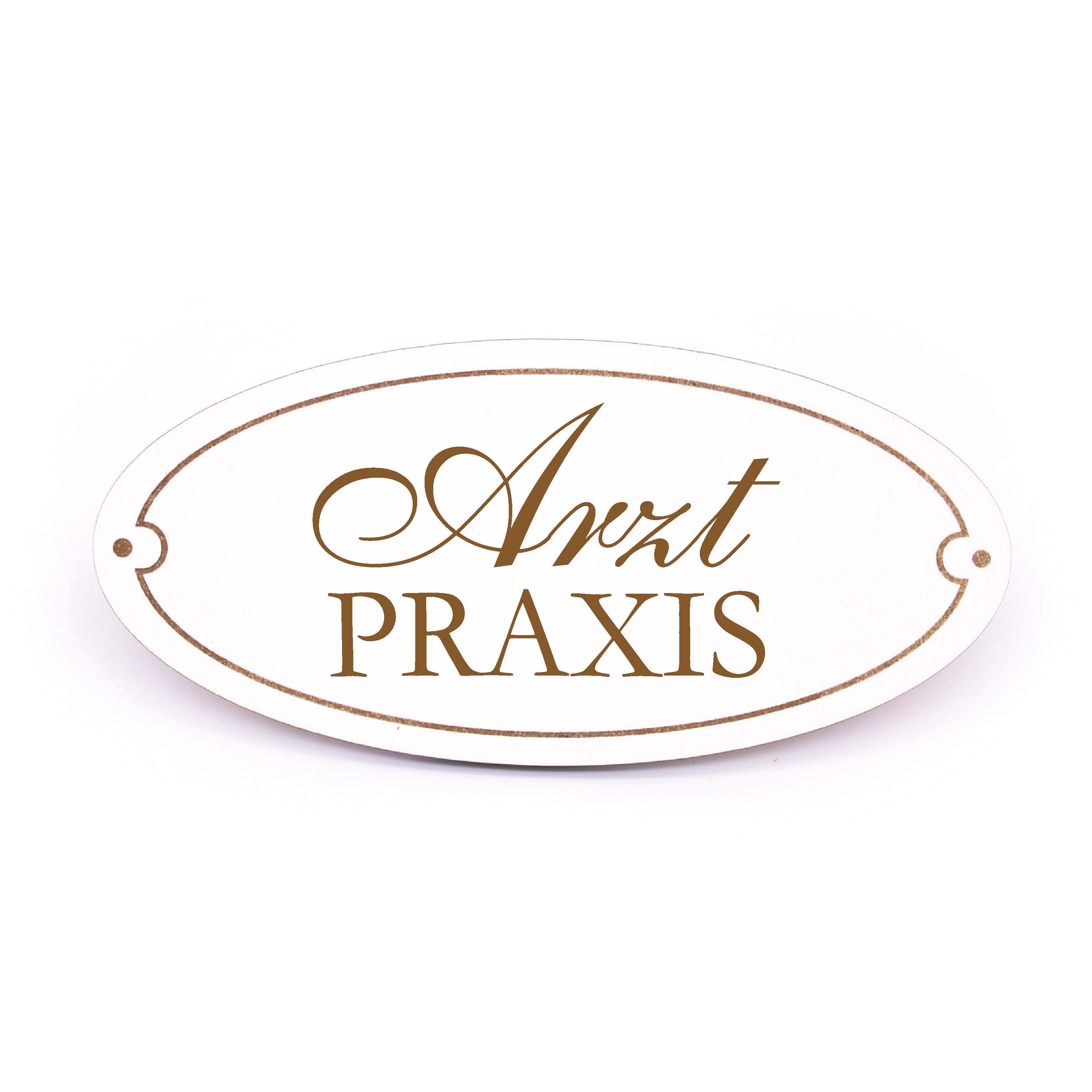 Türschild ARZT PRAXIS Schild oval Arztpraxis Holzschild weiß Gravur selbstklebend Türdeko 15x7cm