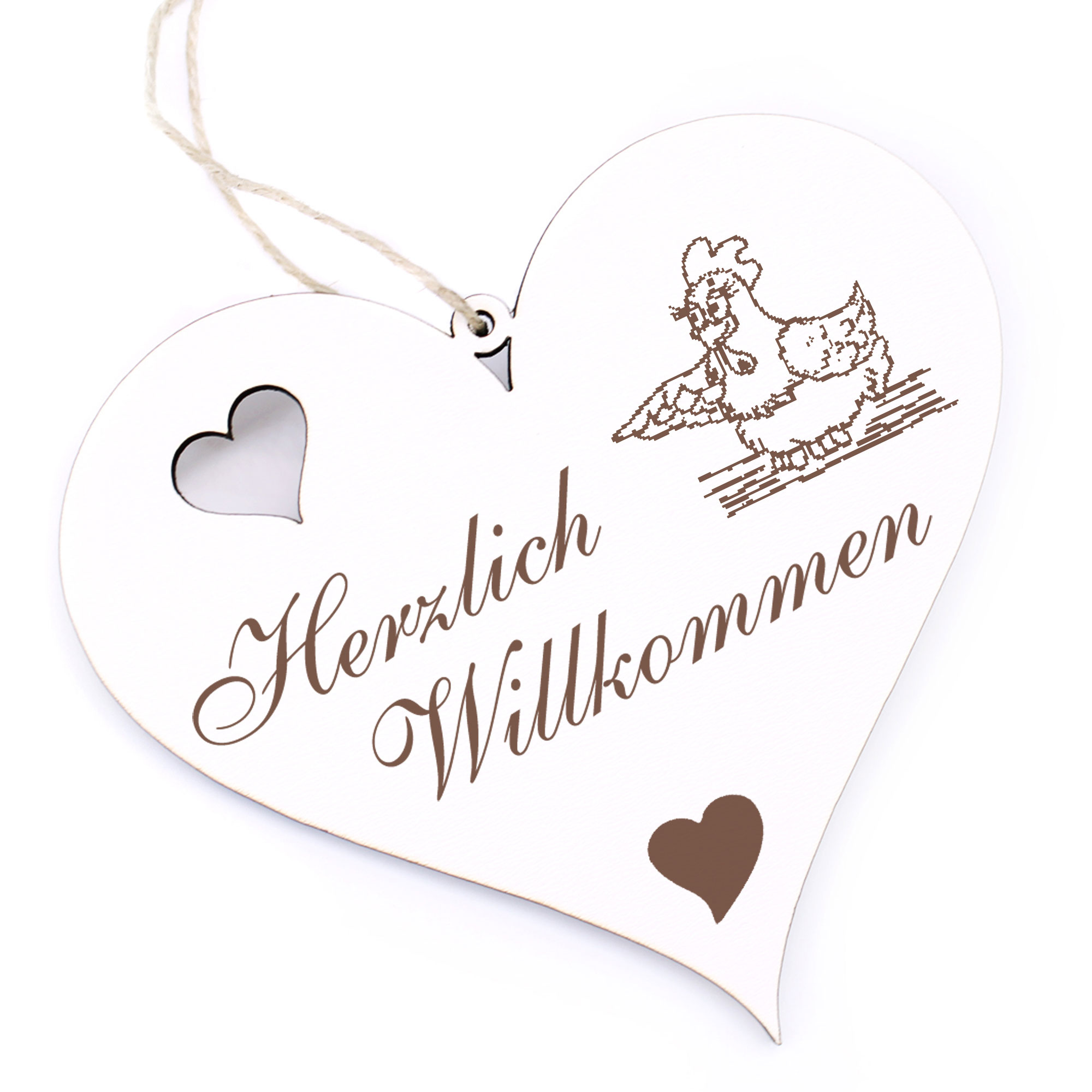 Herzlich Willkommen Schild - niedliche Henne - Deko Herz Holz
