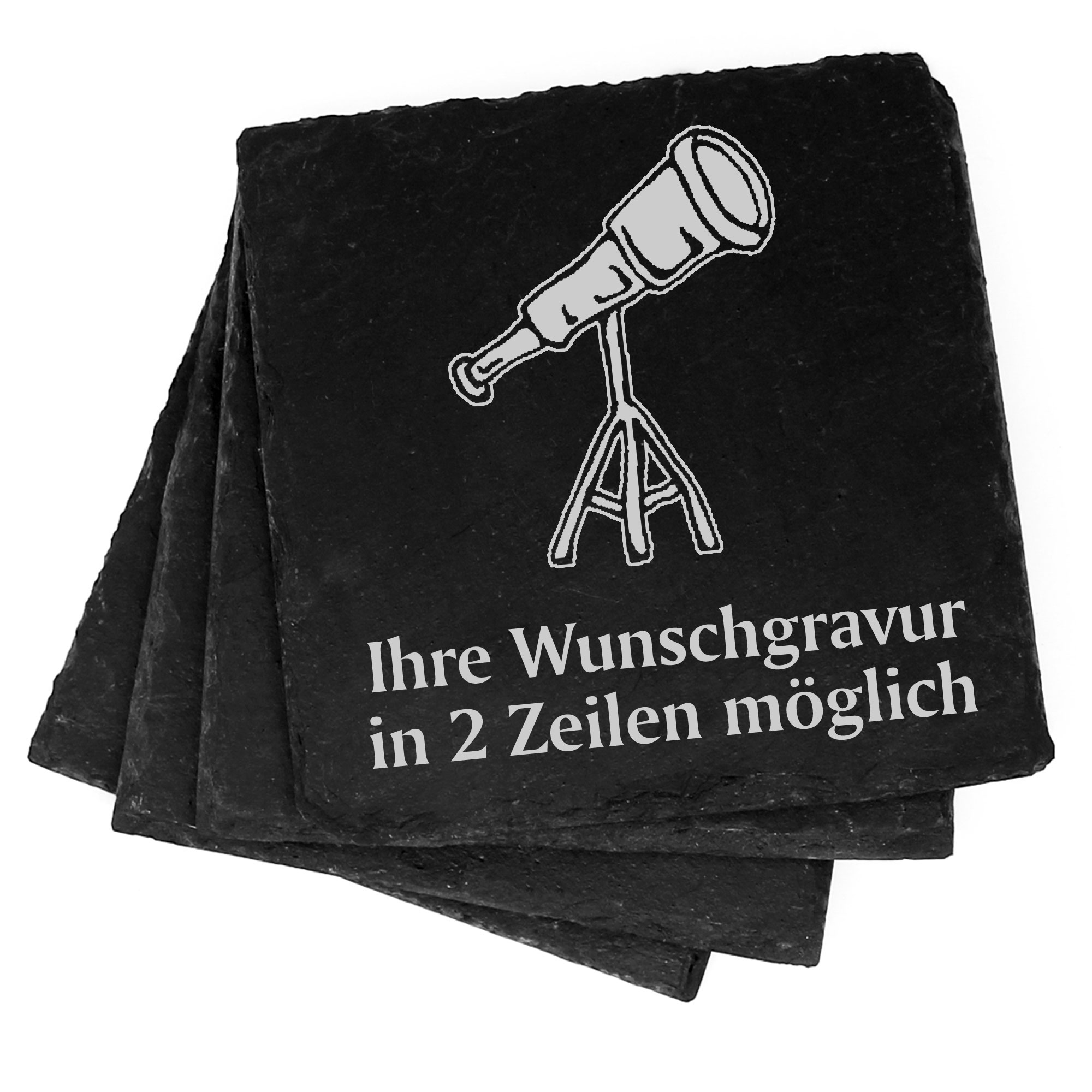 4x Teleskop Deko Schiefer Untersetzer Wunschgravur Set - 11 x 11 cm