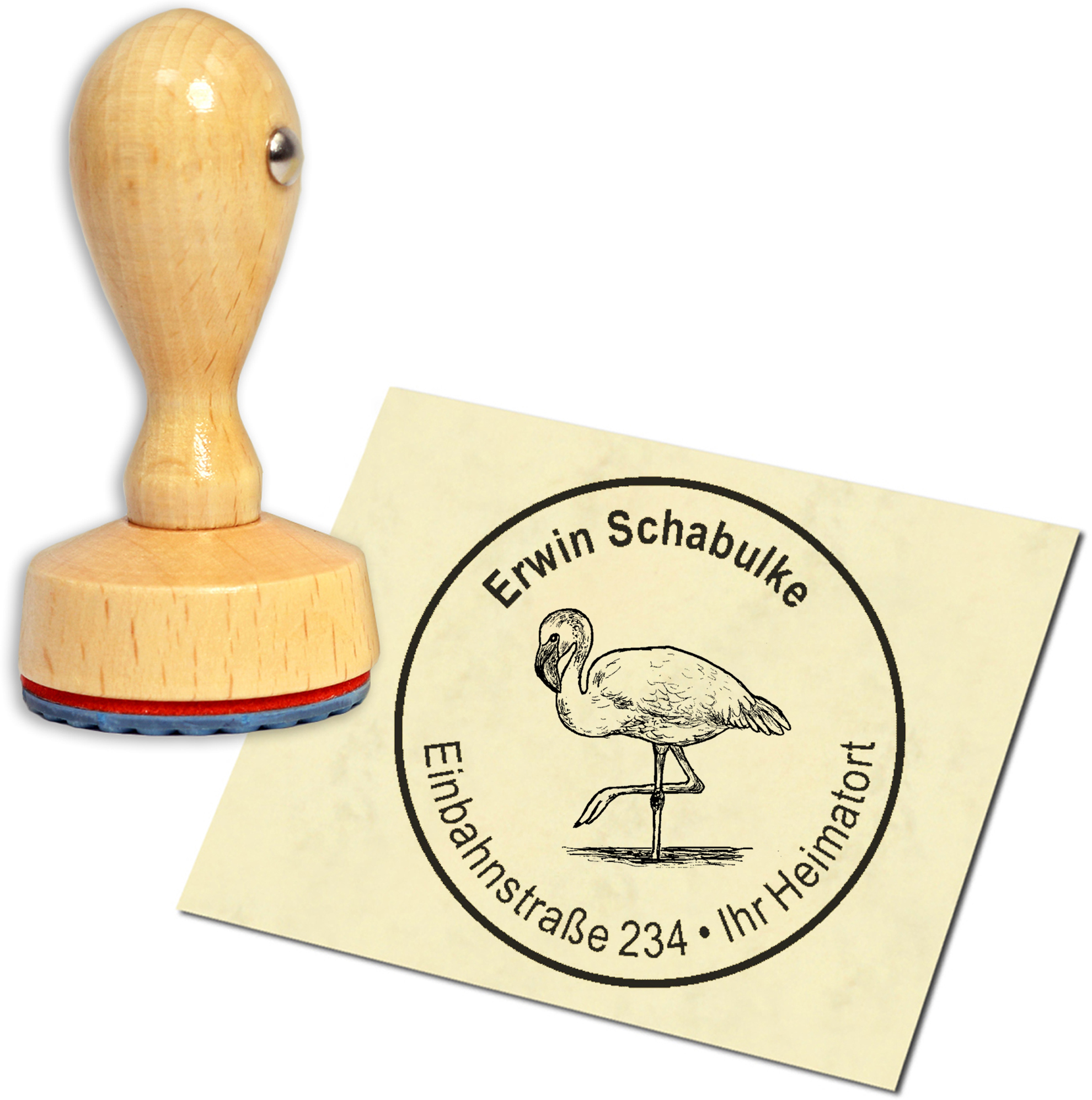 Stempel Adressstempel Holzstempel - Flamingo - rund 40mm