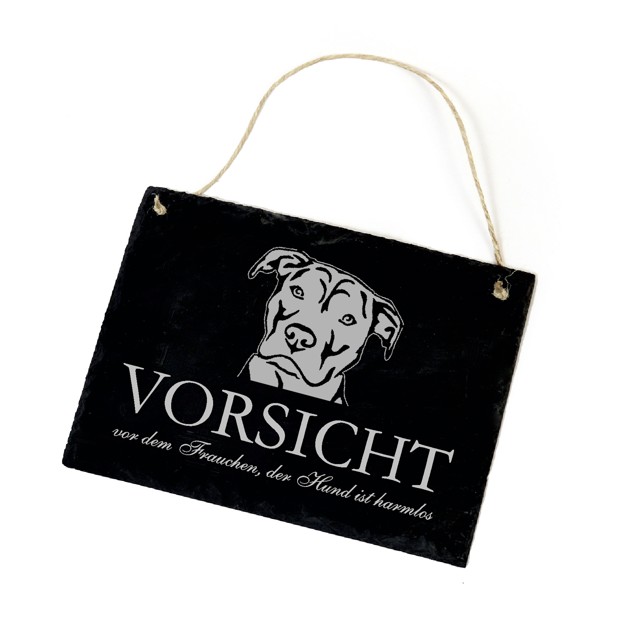 Hundeschild American Stafford Terrier Schild aus Schiefer - Vorsicht vor dem Frauchen - 22cm x 16cm