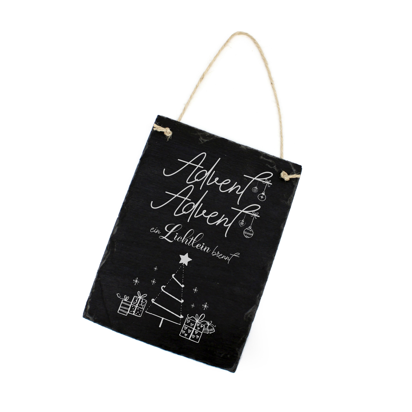 Schiefertafel Weihnachten Advent Advent, ein Lichtlein brennt - Schild Tannenbaum Motiv 16x22 cm