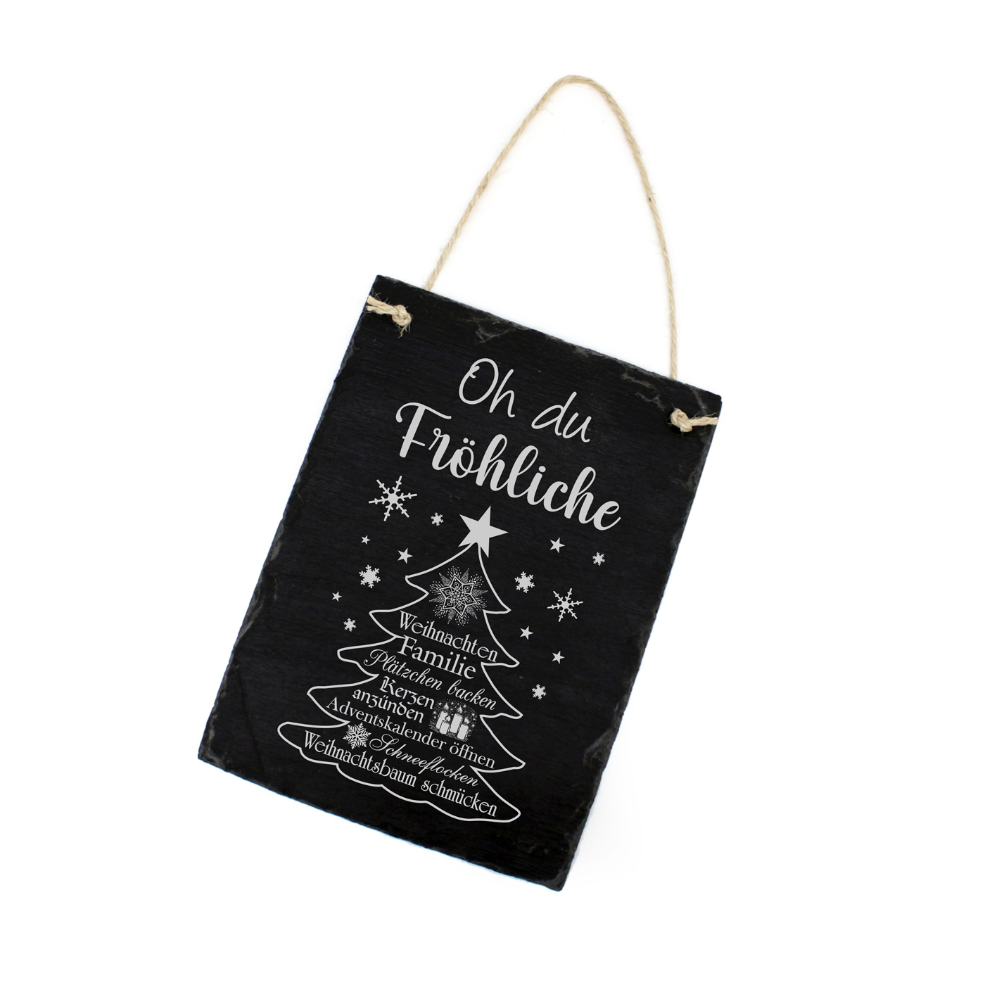 Schiefertafel mit Spruch Oh du Fröhliche - Schild Tannenbaum Motiv 16x22 cm