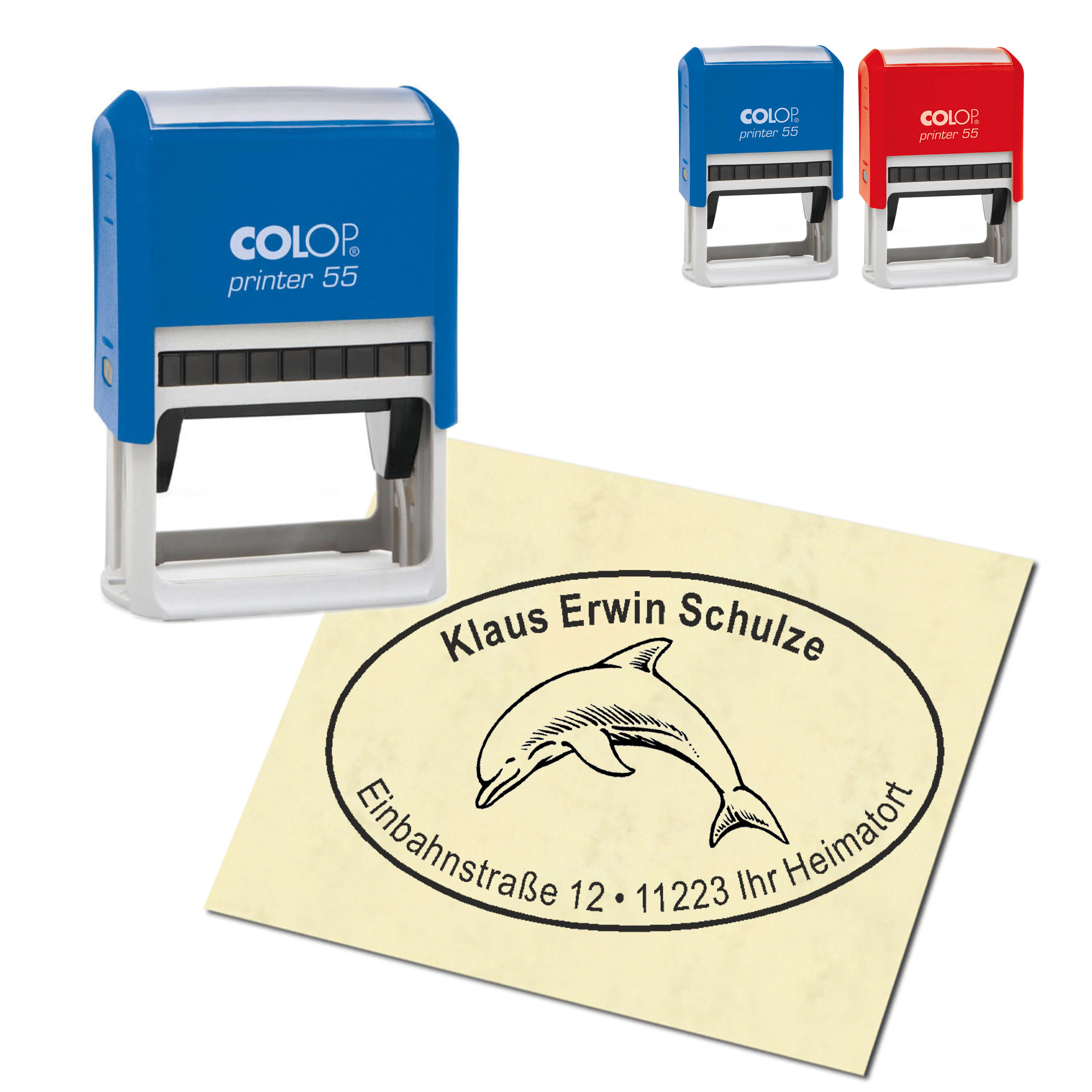 Adressstempel personalisiert Stempel - Delfin - oval 59 x 39 mm