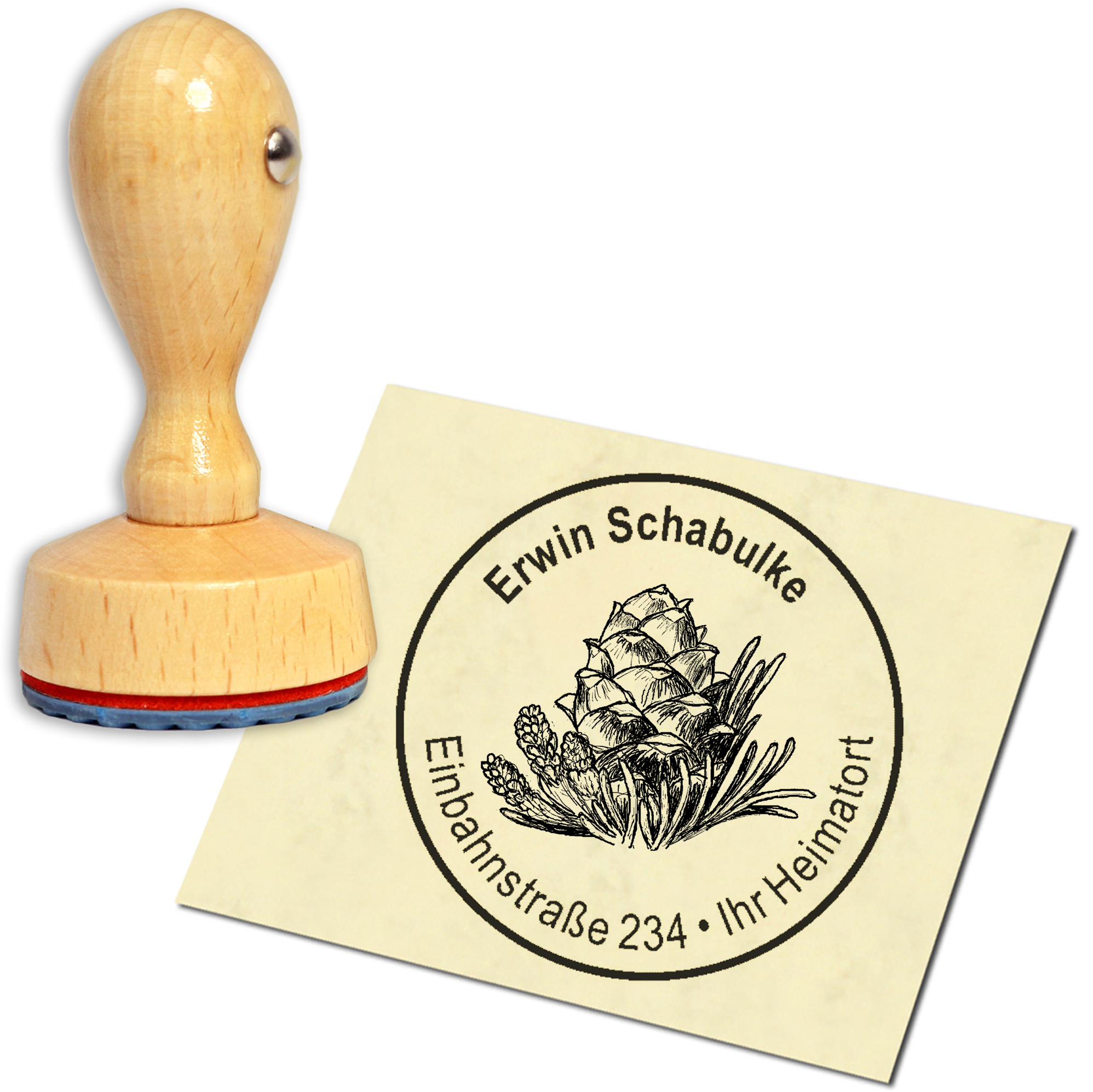 Stempel Adressstempel Holzstempel - Zirbenzapfen - rund 40mm