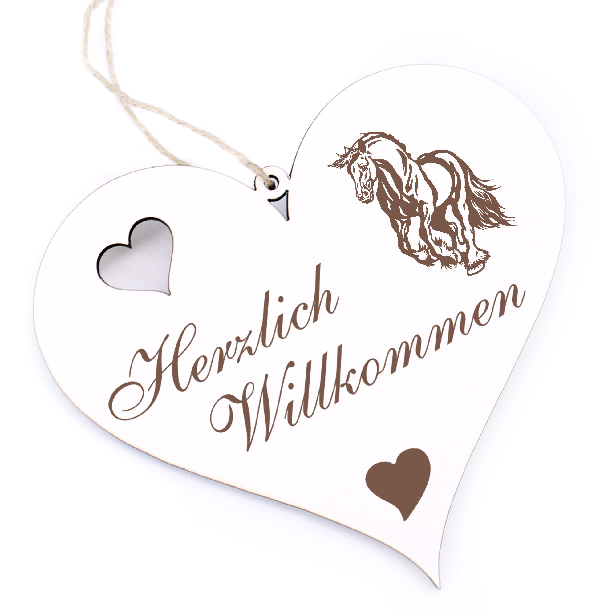 Herzlich Willkommen Schild - Friese Pferd - Deko Herz Holz