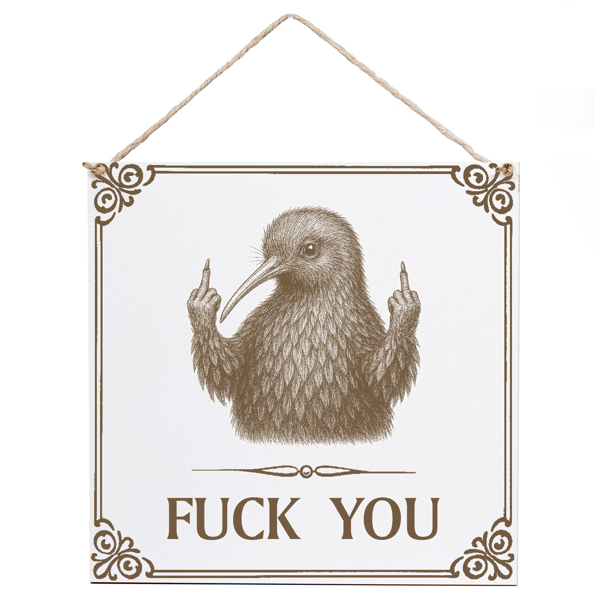Kiwi Wandschild „Fuck You“ – Weißes HDF-Dekoschild 15×15 cm (auch 20×20 cm)