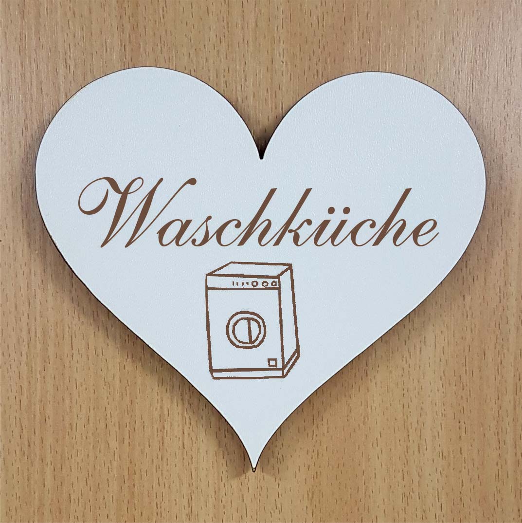 Shabby Herz « WASCHKÜCHE » selbstklebendes Türschild mit Motiv Waschmaschine