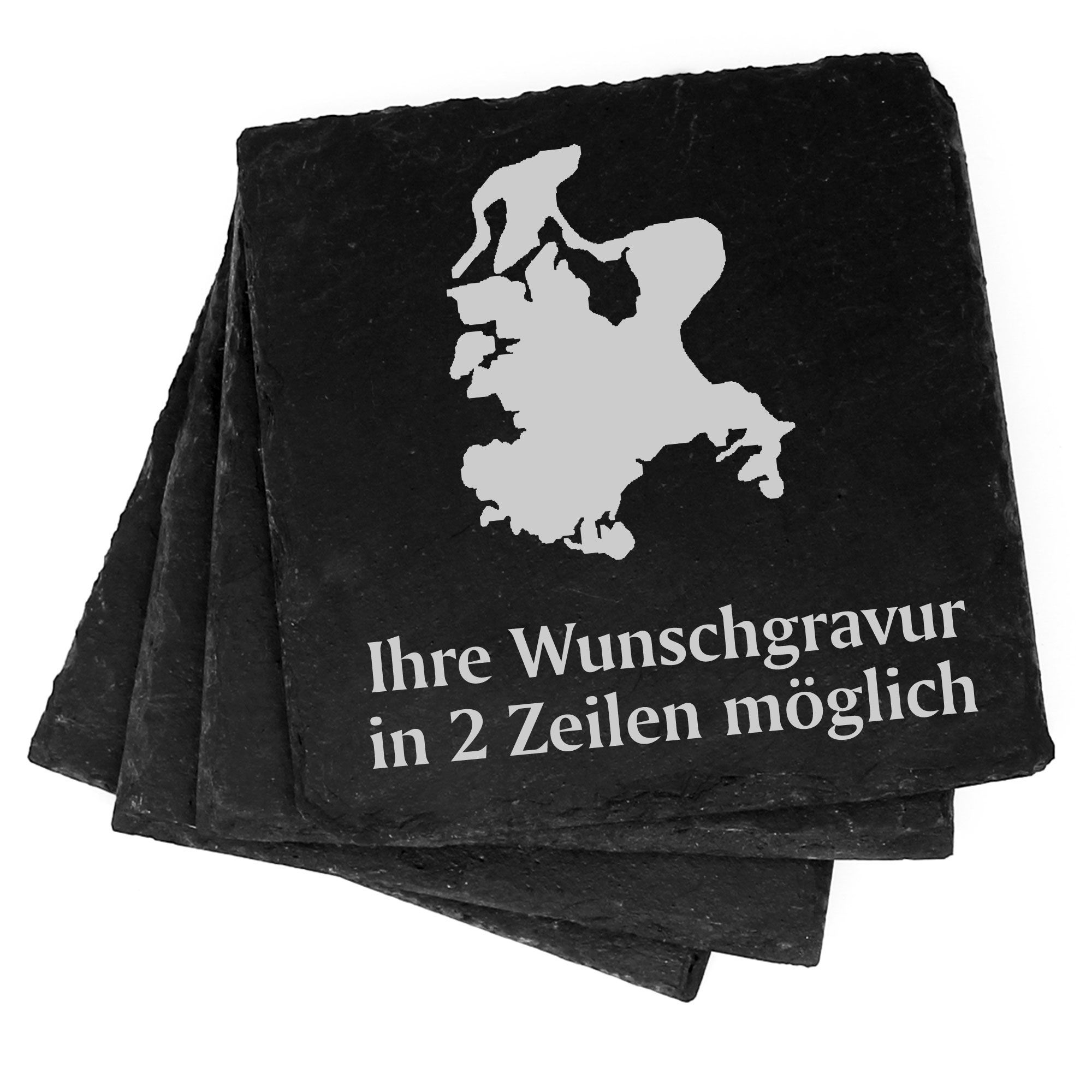 4x Insel Rügen Deko Schiefer Untersetzer Wunschgravur Set - 11 x 11 cm