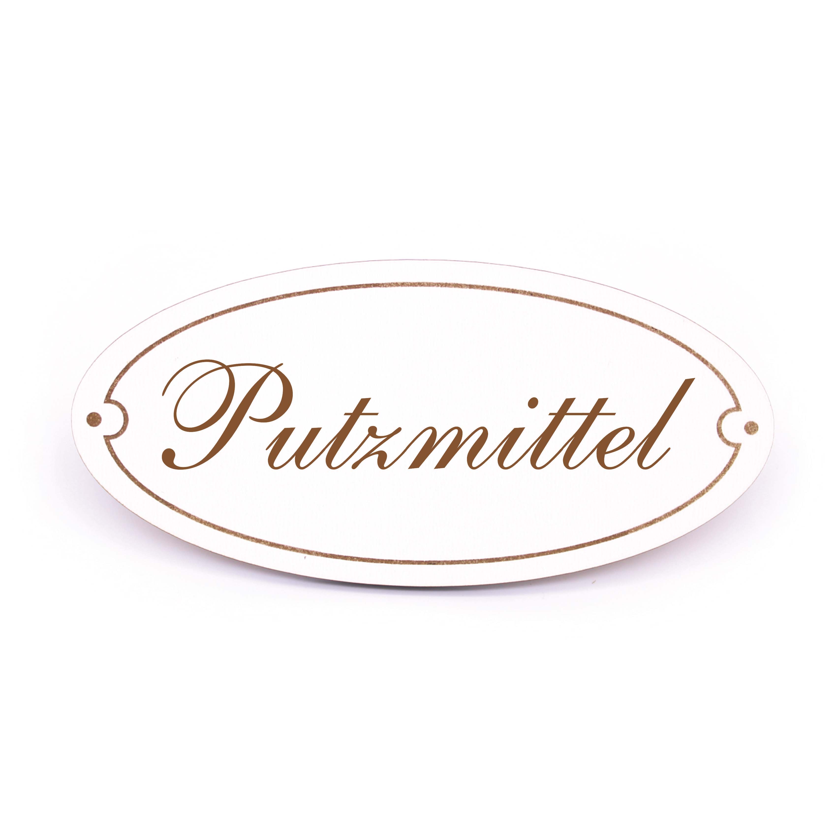 Ovales Türschild Putzmittel - selbstklebend - 15 x 7 cm