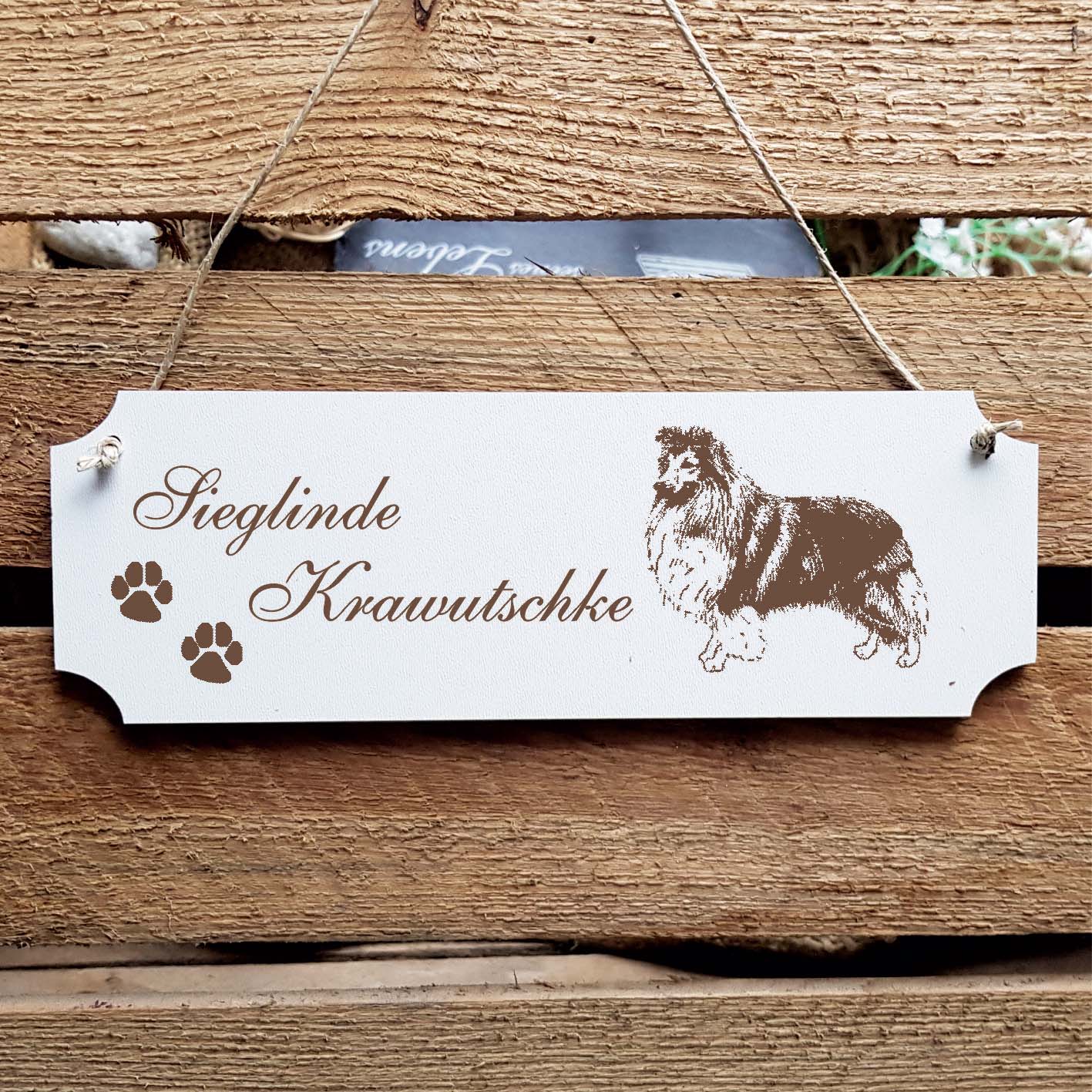 Schild « Shetland Sheepdog » Namensschild Türschild zum Anhängen - 20 x 6,7 cm