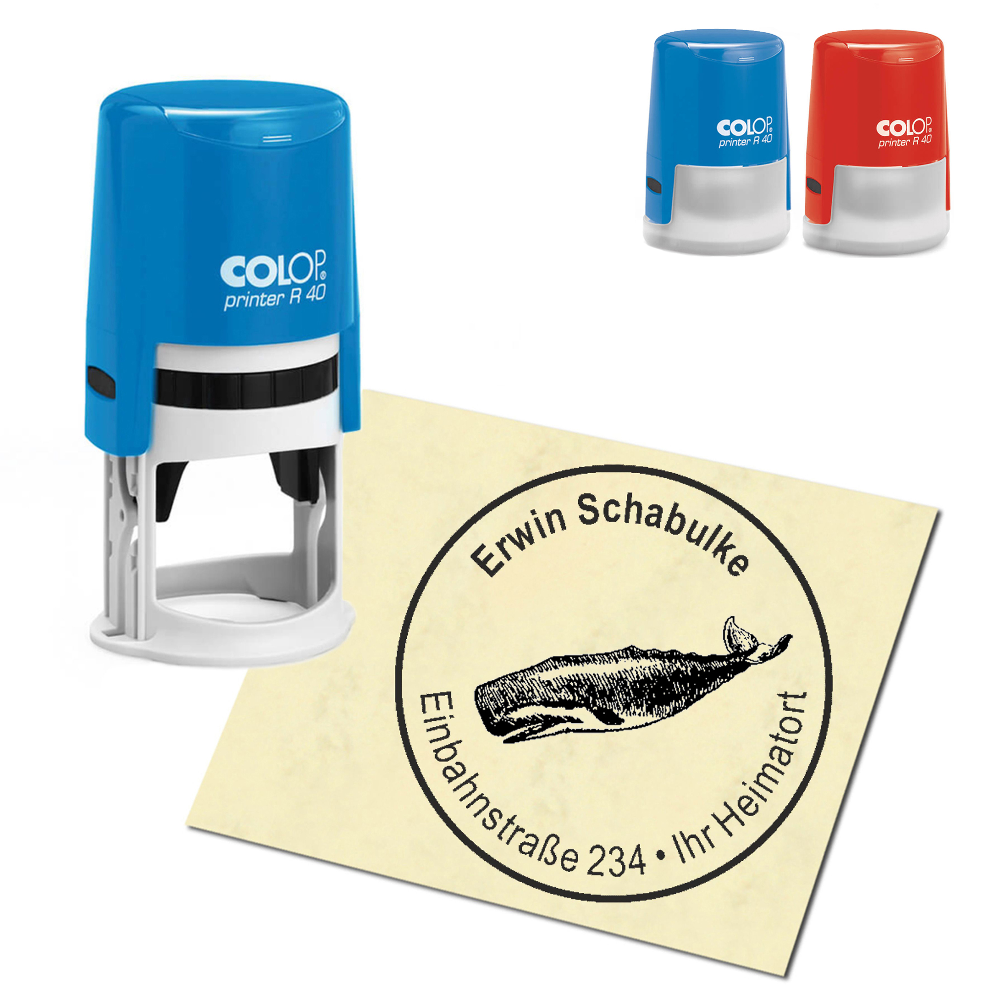 Stempel Adressstempel personalisiert - Pottwal - rund &empty; 40mm