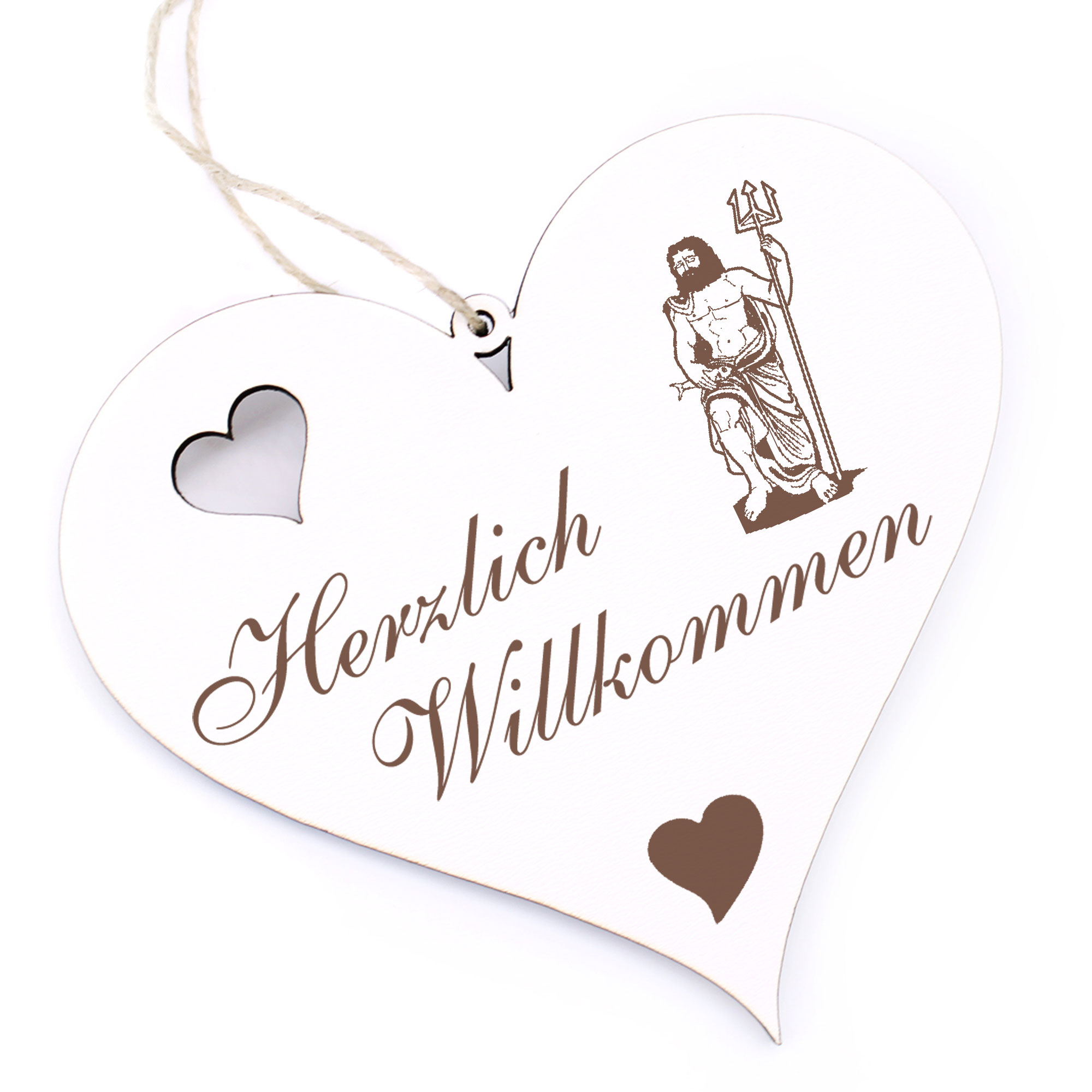 Herzlich Willkommen Schild - Neptun - Deko Herz Holz