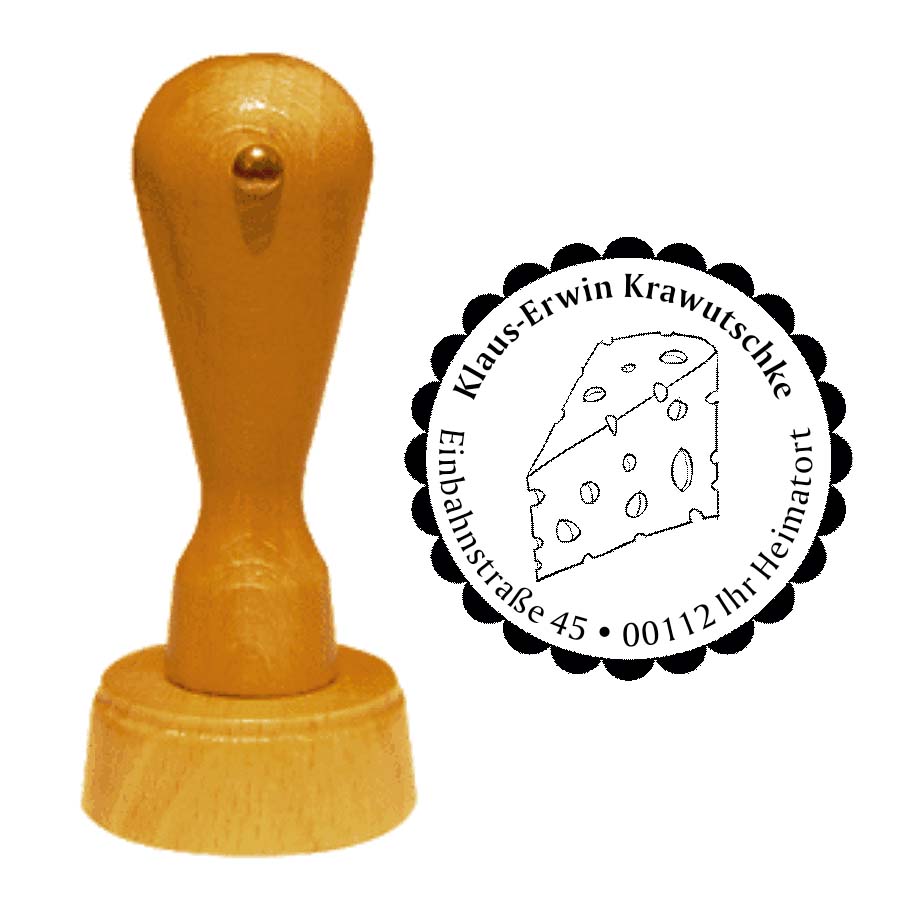 Adressenstempel « KÄSE 02  » mit persönlichem Wunschtext