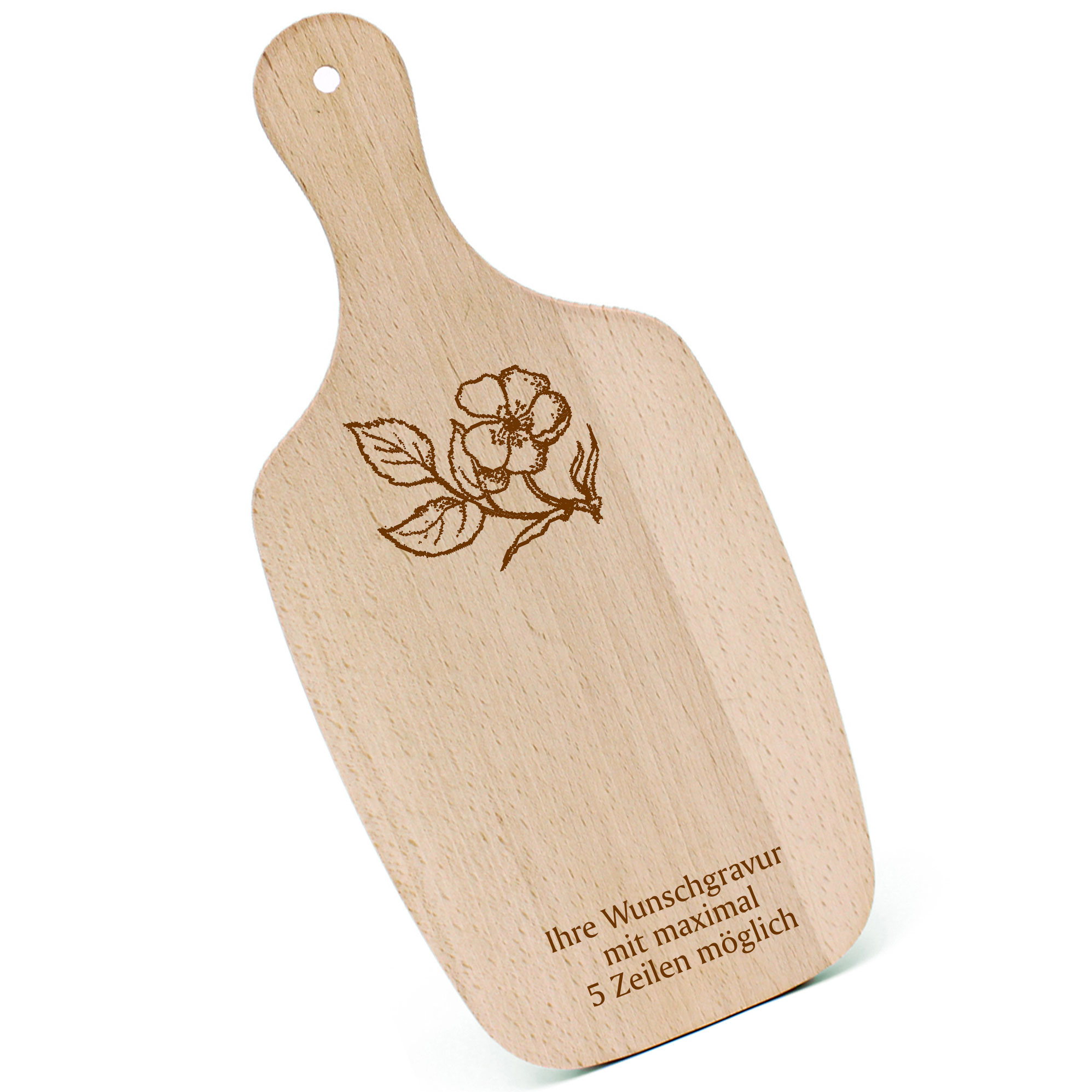 Schneidebrett Frühstücksbrettchen - Heckenrose - mit Griff 330x150mm