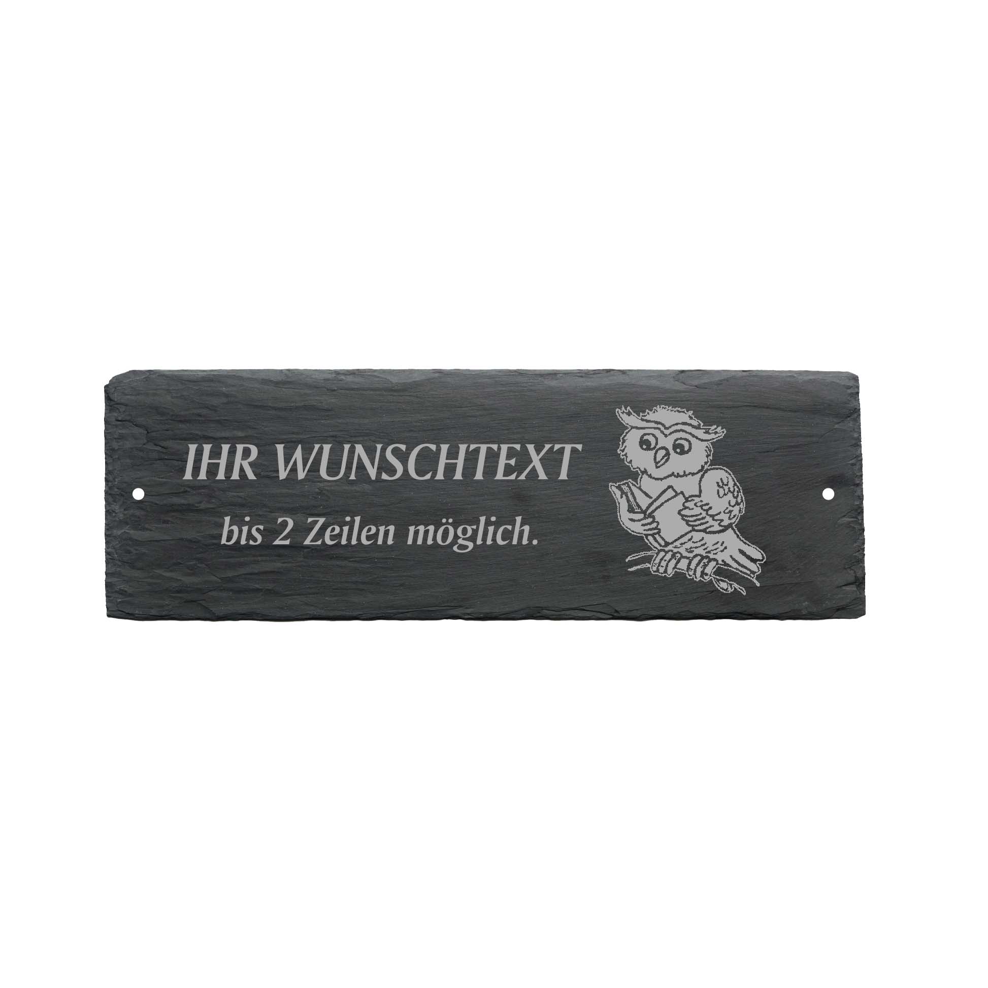 Türschild « EULE mit BUCH » ca. 22 x 8 cm - aus Schiefer
