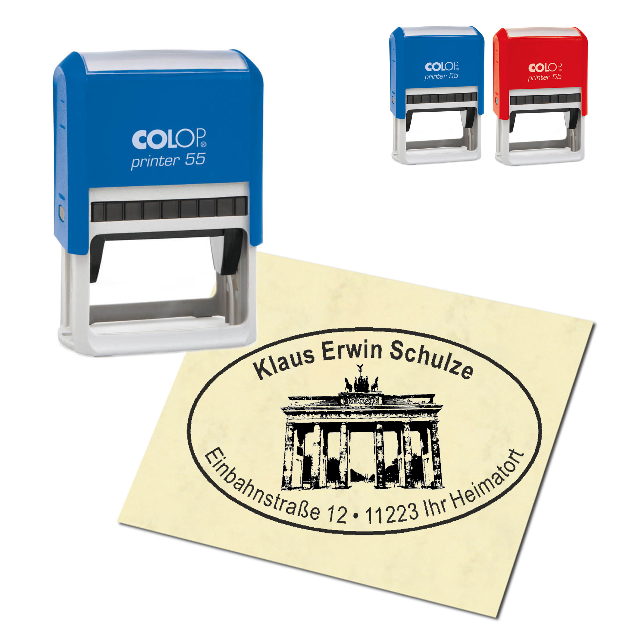 Adressstempel personalisiert Stempel - Brandenburger Tor Berlin - oval 59 x 39 mm