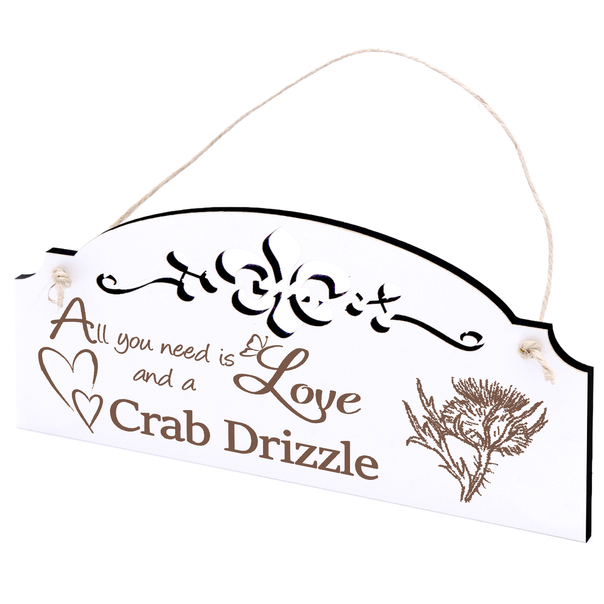 Schild Kratzdiestel Deko 20x10cm - All you need is Love and a Crab Drizzle - Holz